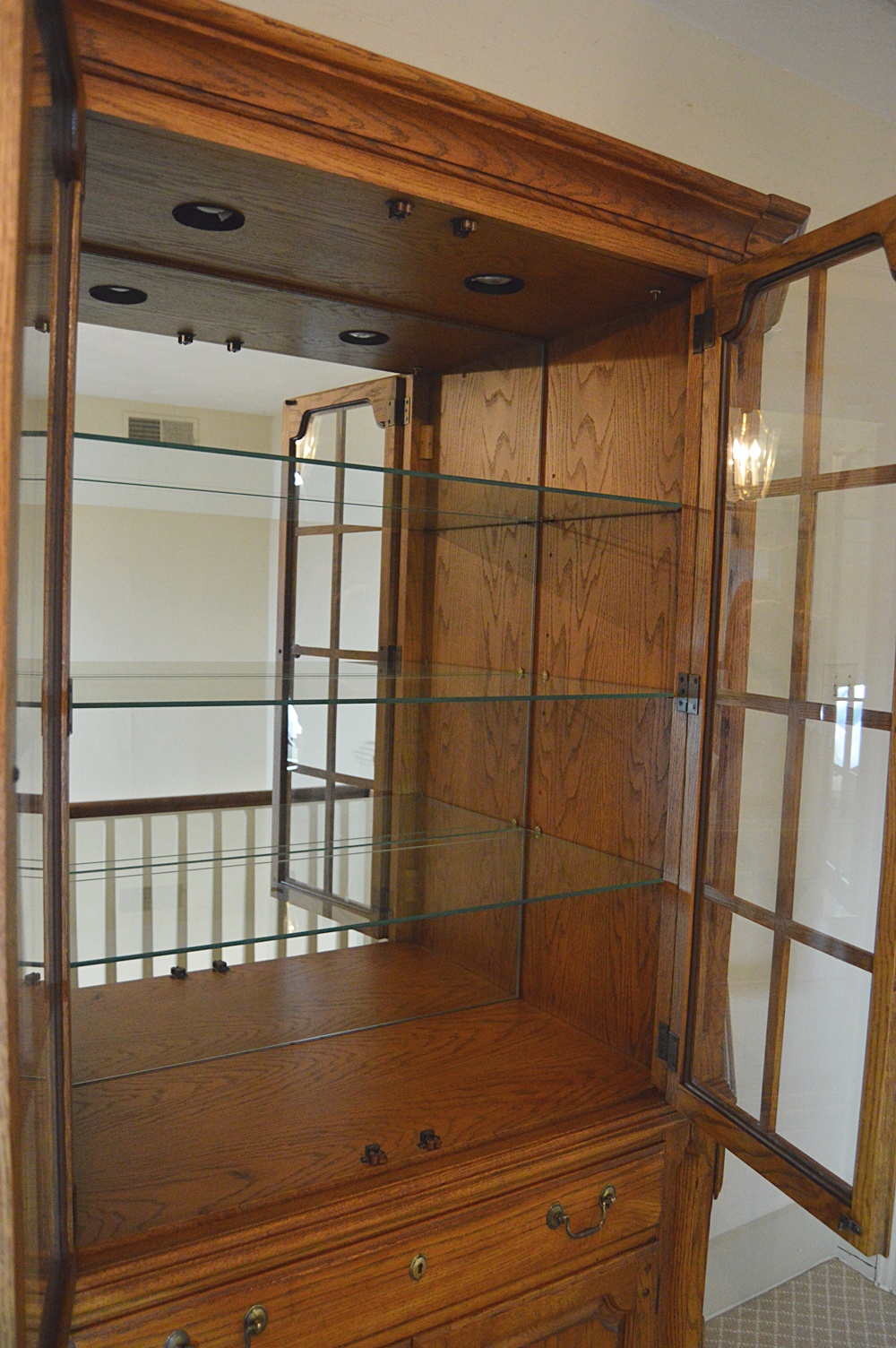 Thomasville Oak Wall Cabinet/Bookcase with 1950s World Clock