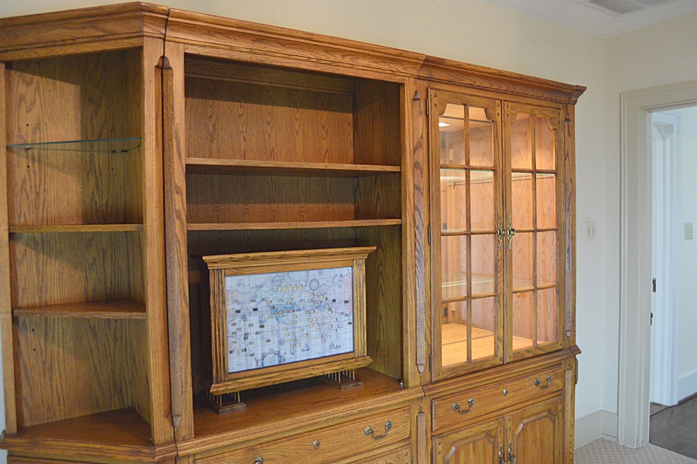 Thomasville Oak Wall Cabinet/Bookcase with 1950s World Clock