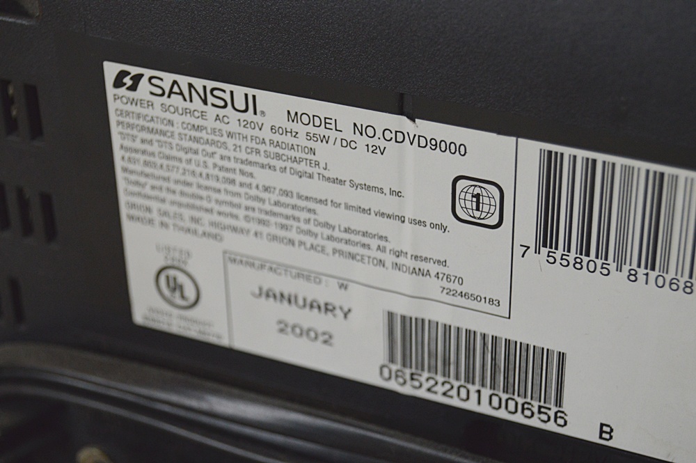 Sansui 9" AC/DC Color TV with DVD/CD Player