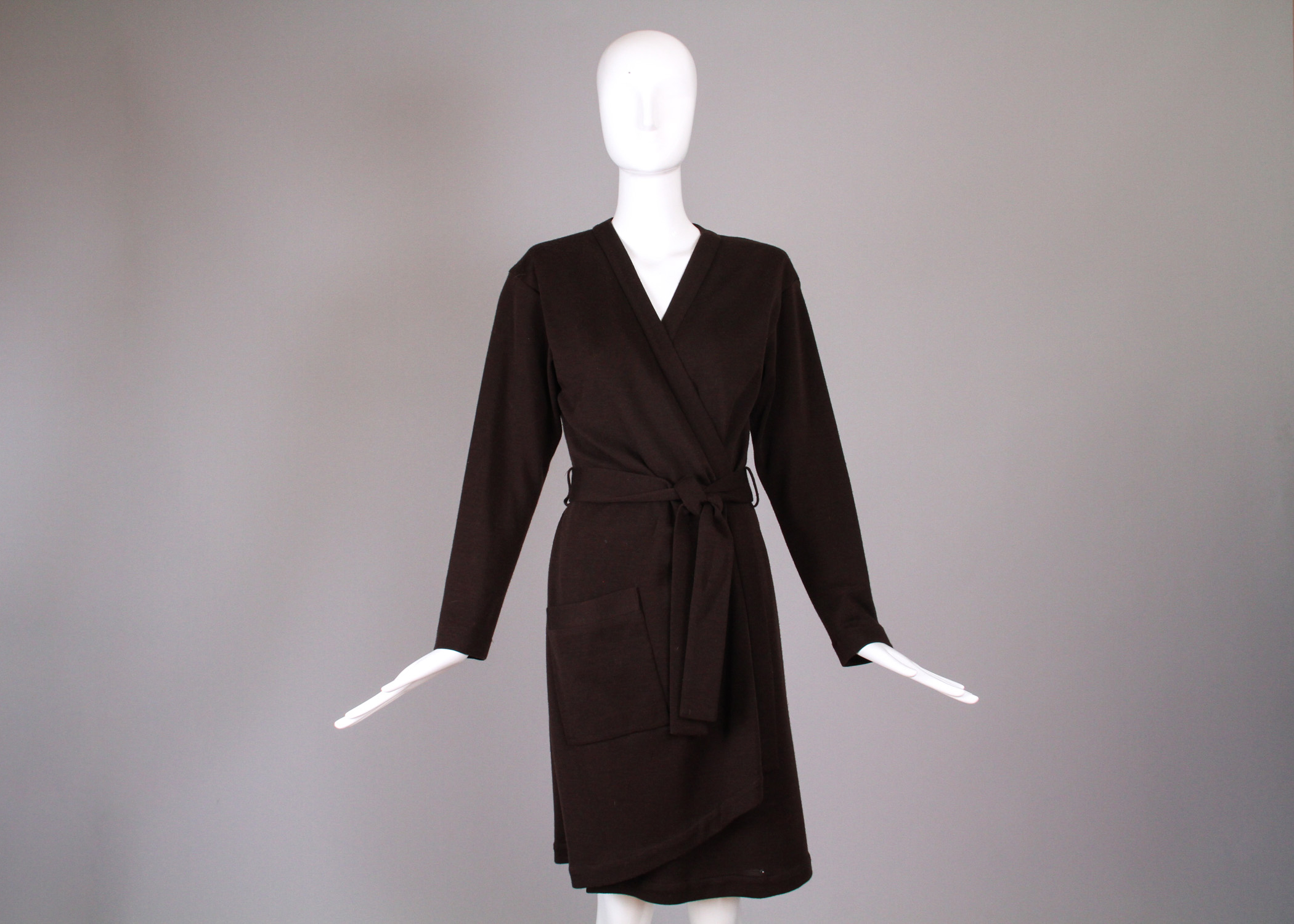 Yves Saint Laurent Brown Wool Wrap Dress