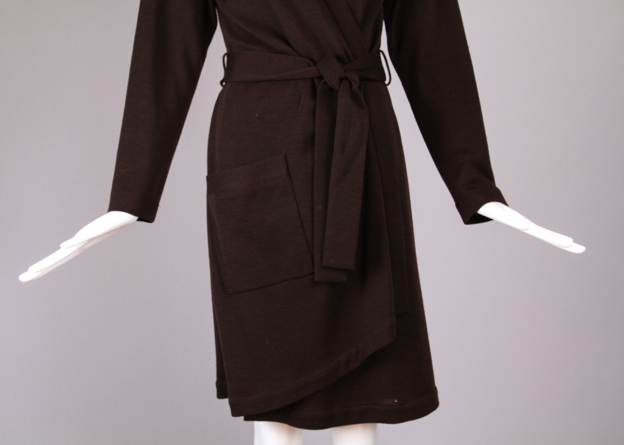 Yves Saint Laurent Brown Wool Wrap Dress
