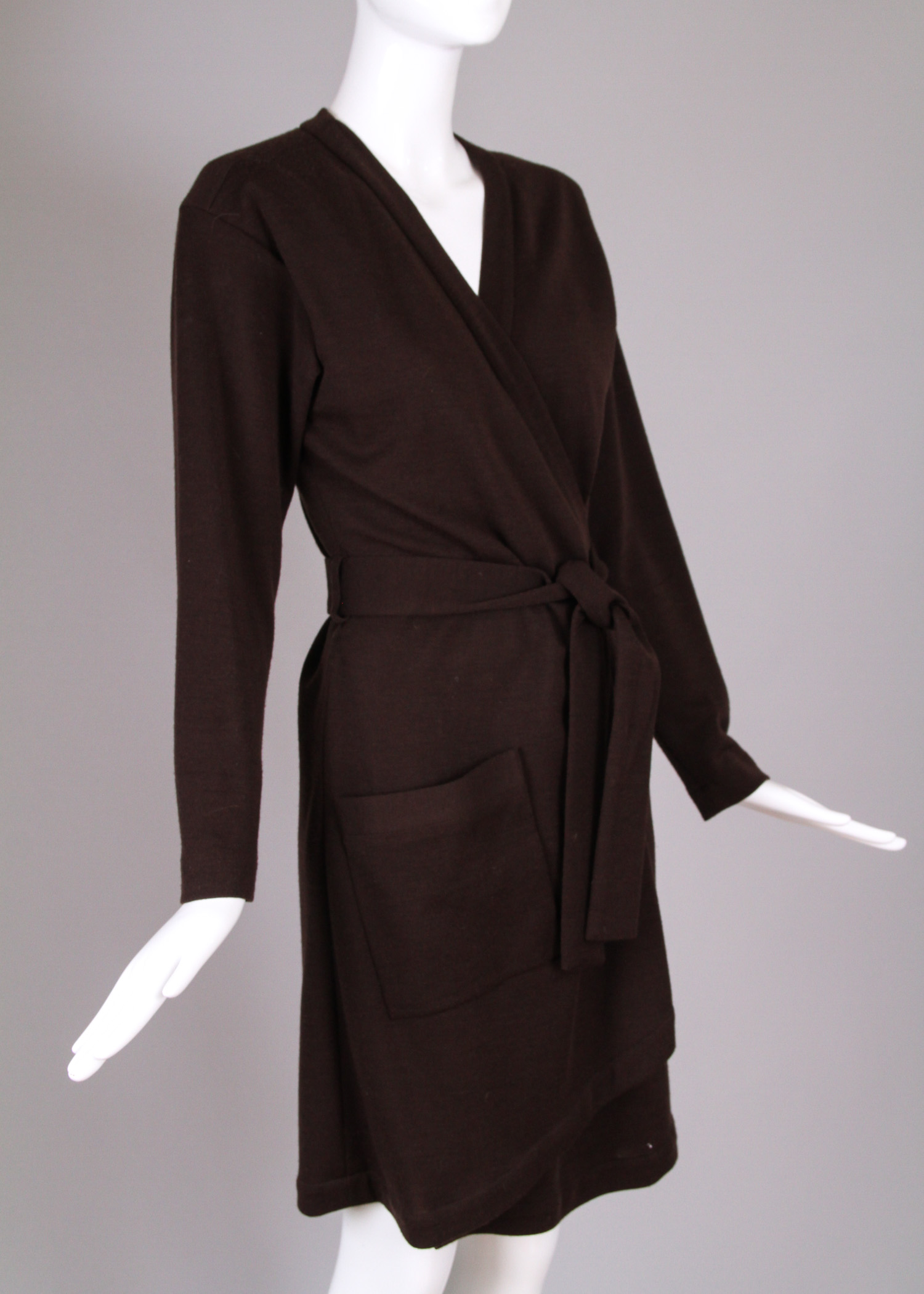 Yves Saint Laurent Brown Wool Wrap Dress