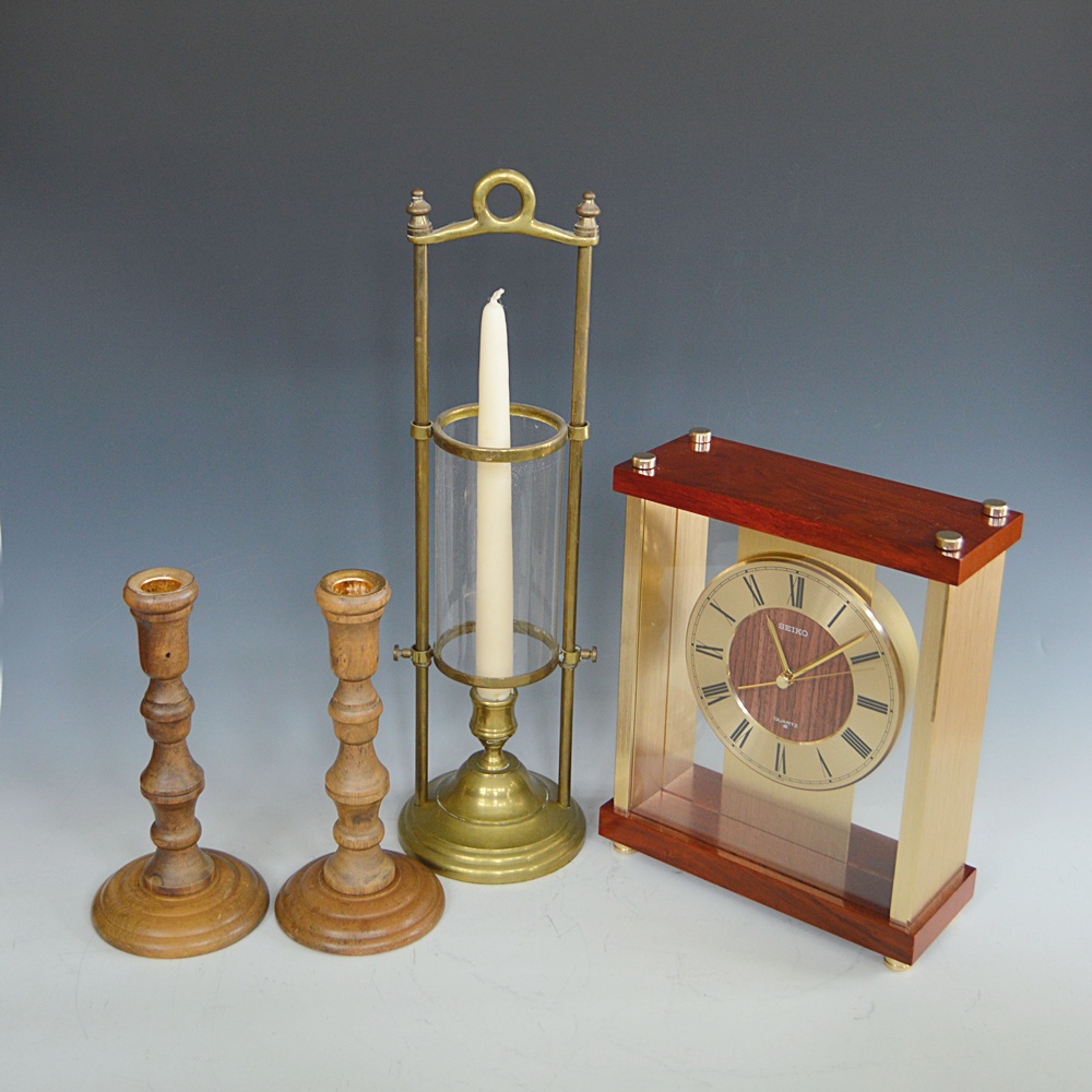 Candleholders and Seiko Carriage Clock
