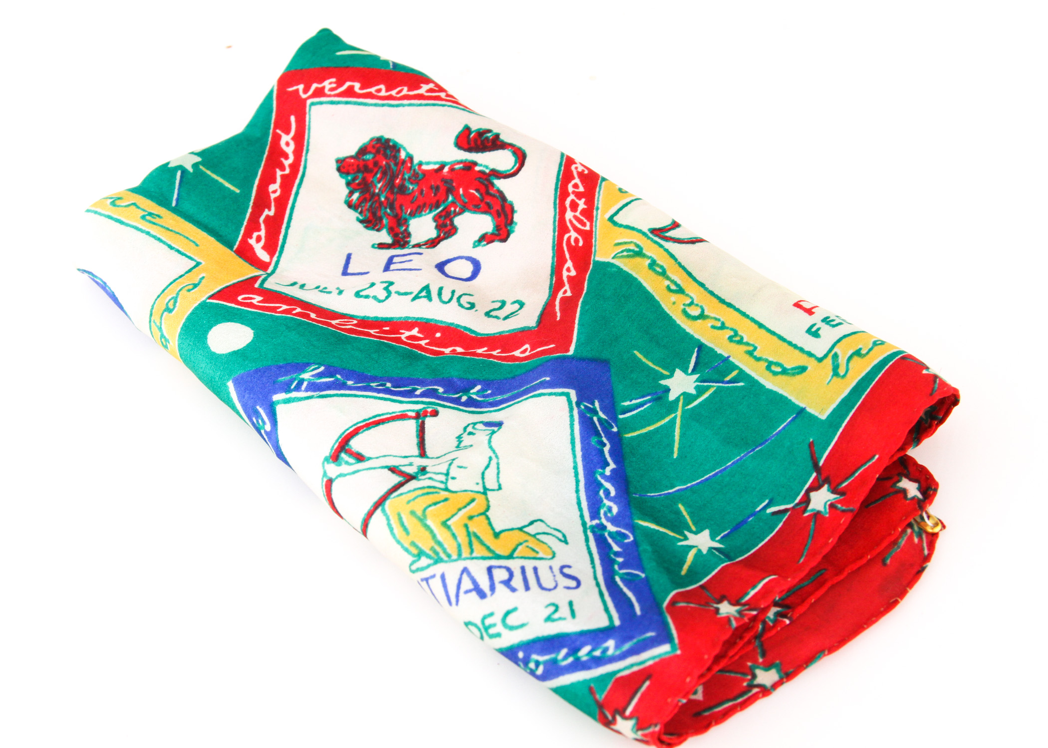 Vintage Astrology Print Silk Scarf and Pierre Cardin Aries Necklace