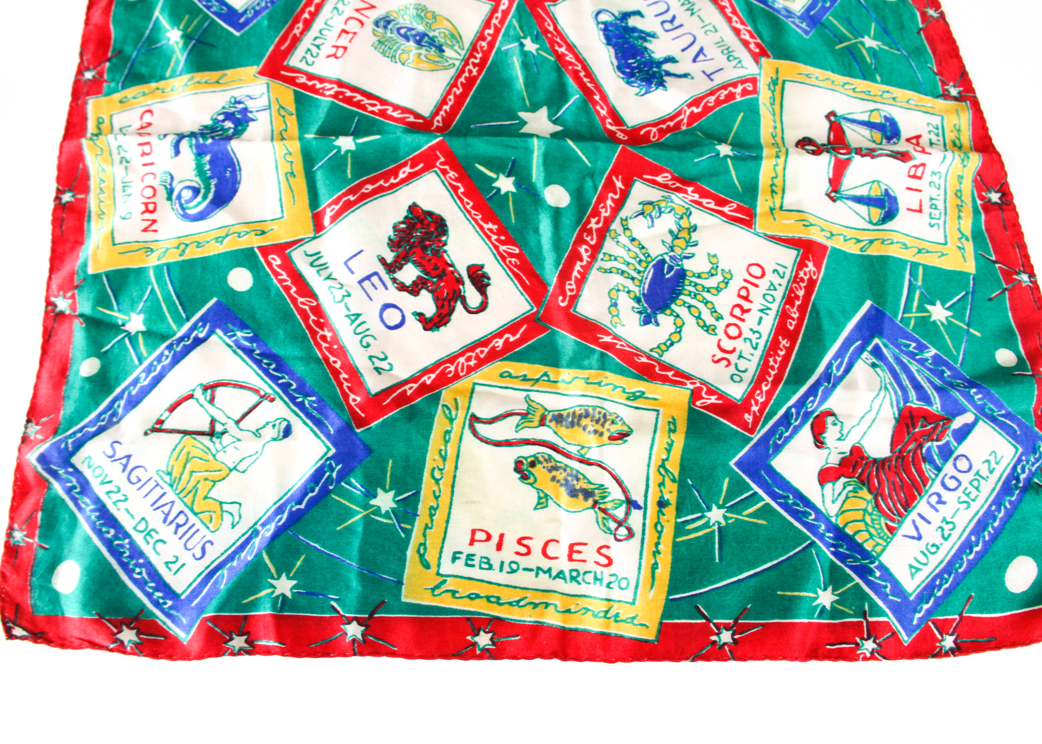 Vintage Astrology Print Silk Scarf and Pierre Cardin Aries Necklace