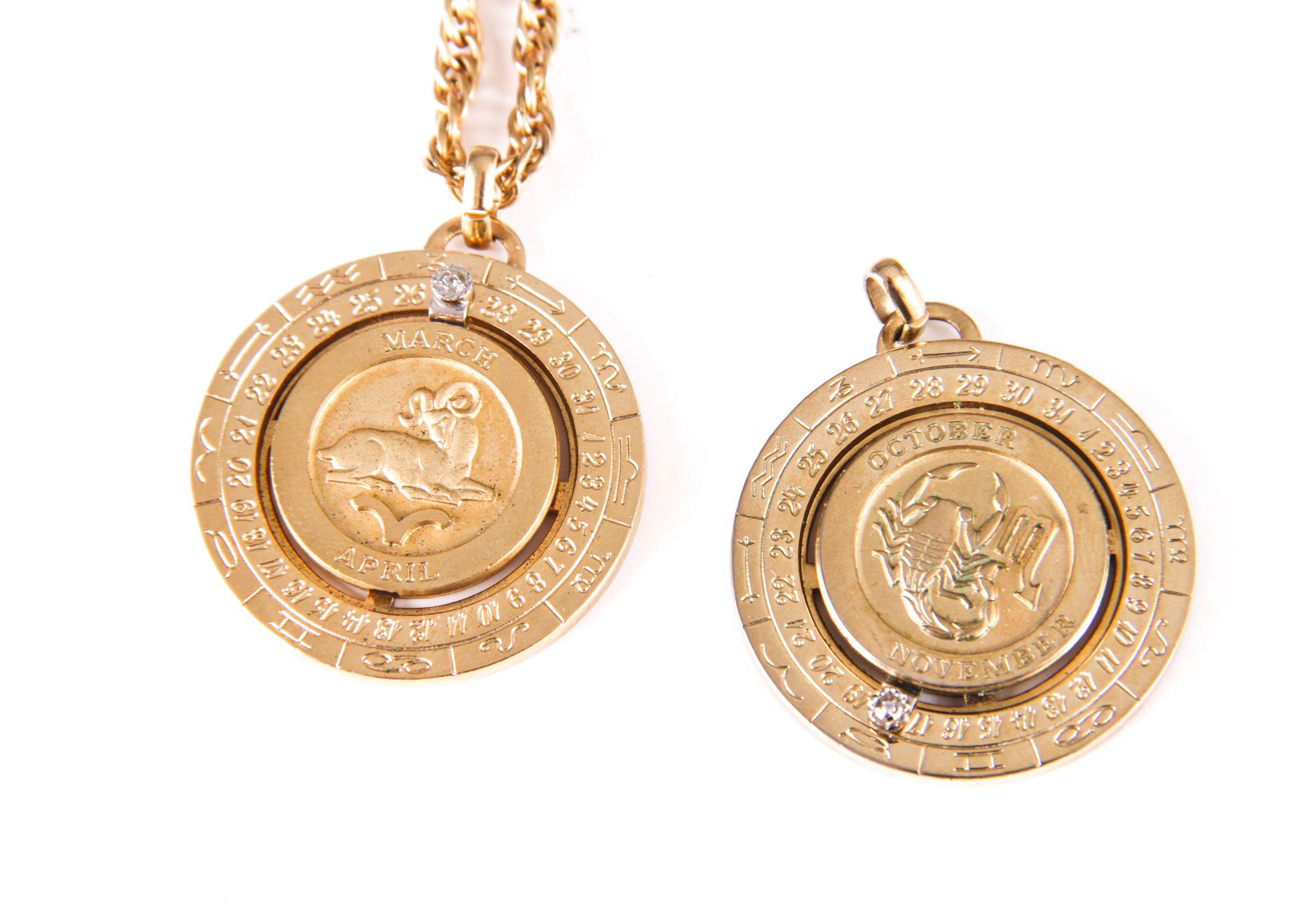 Jaques Piaget Astrology-Themed Scarf and Pierre Cardin Zodiac Pendants