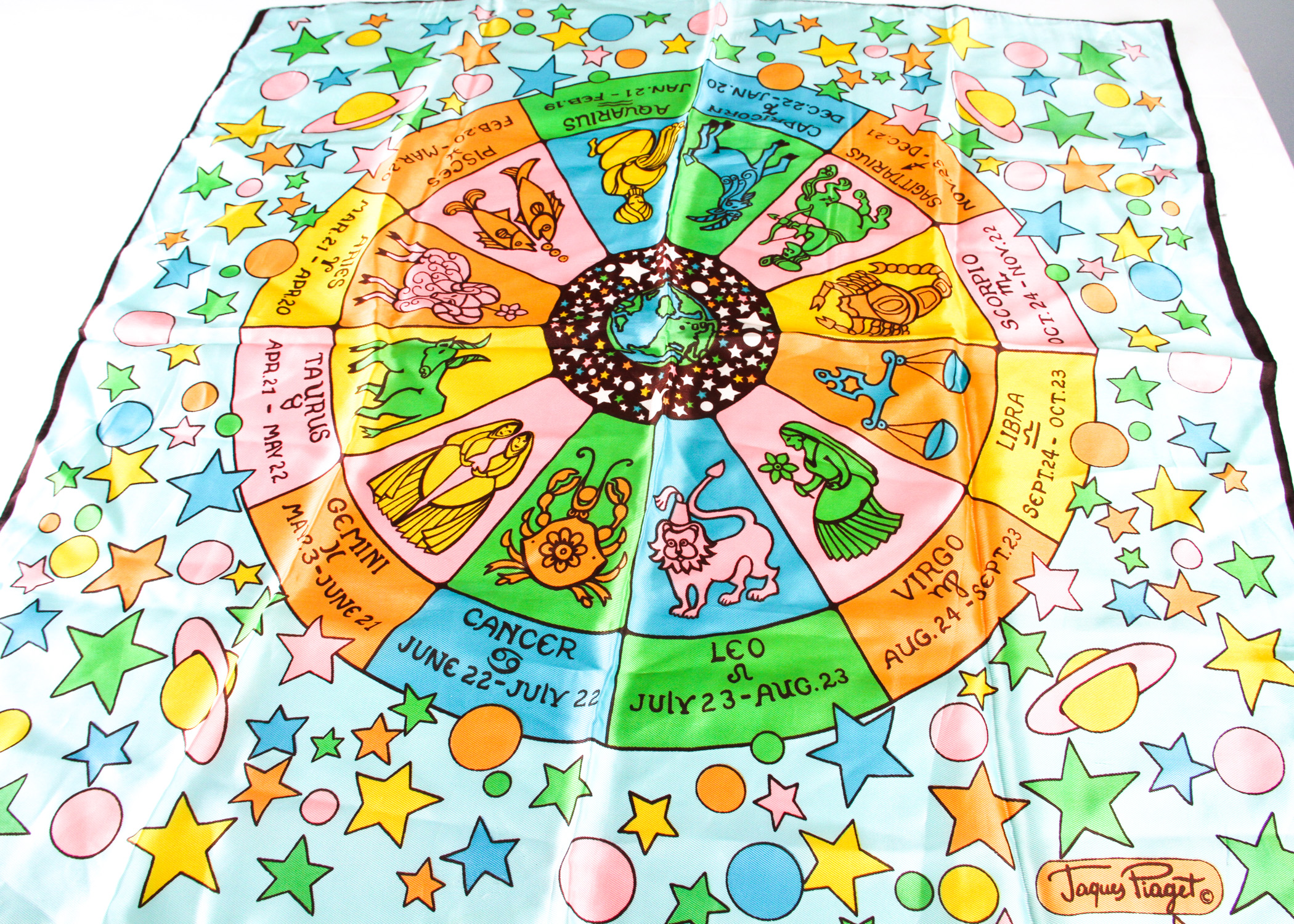 Jaques Piaget Astrology-Themed Scarf and Pierre Cardin Zodiac Pendants