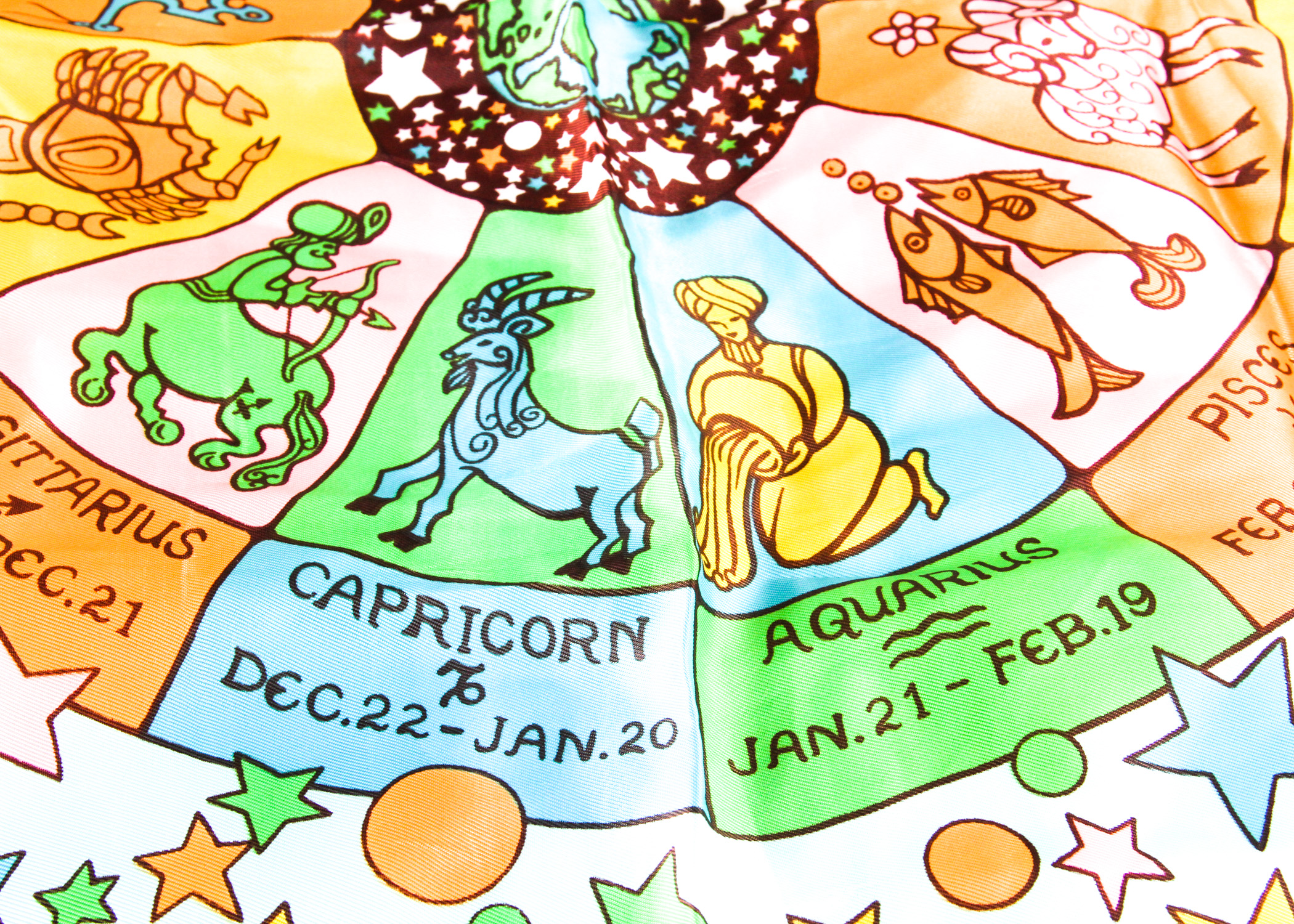 Jaques Piaget Astrology-Themed Scarf and Pierre Cardin Zodiac Pendants
