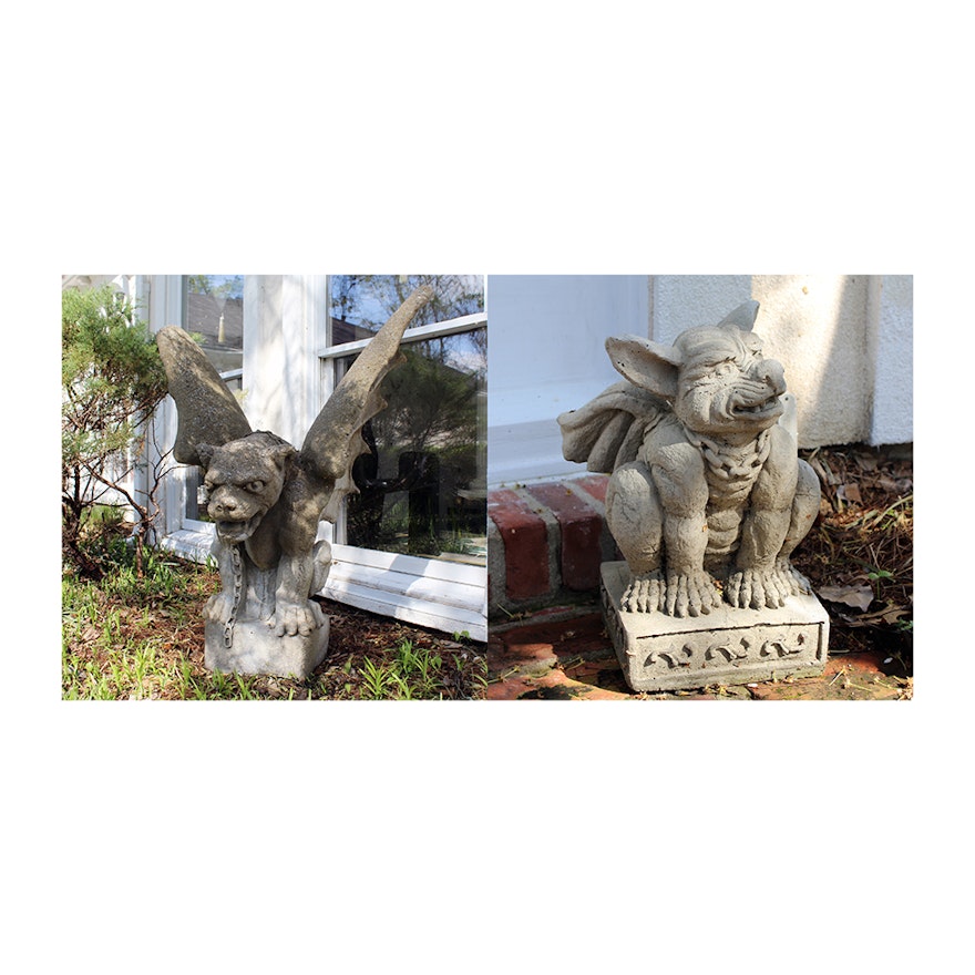 Pair of Concrete Gargoyle Statues