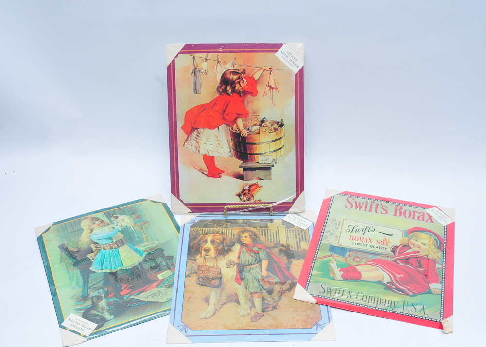 Antique Style Metal Posters and Collection of Prints