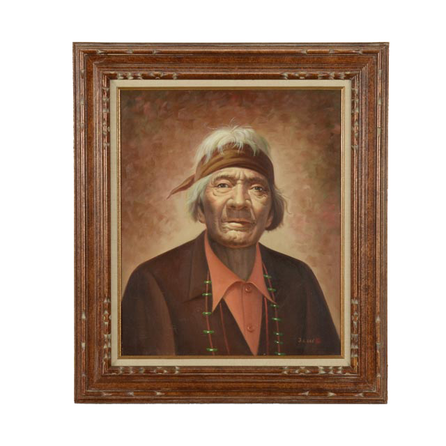 J. L. Lee Original Oil Portrait Painting of American Indian