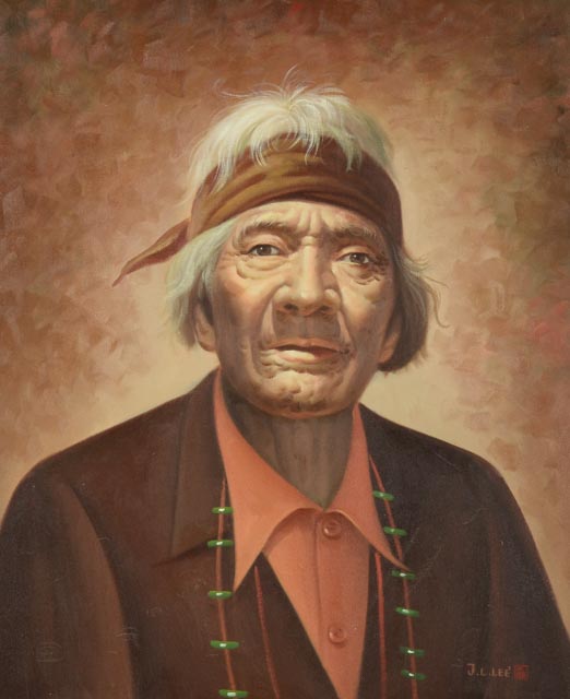 J. L. Lee Original Oil Portrait Painting of American Indian