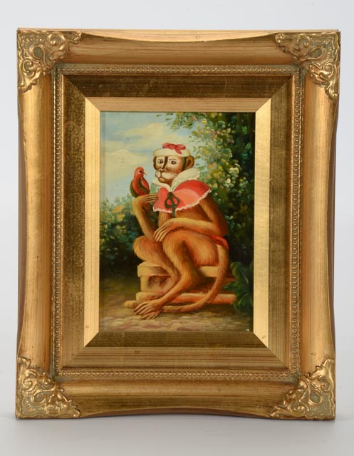 Pair of Robert Grace Oil on Board Monkey Paintings