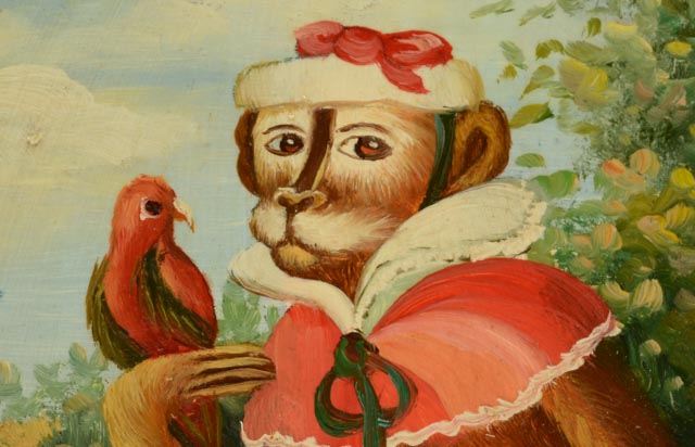 Pair of Robert Grace Oil on Board Monkey Paintings