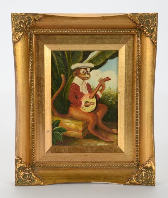 Pair of Robert Grace Oil on Board Monkey Paintings