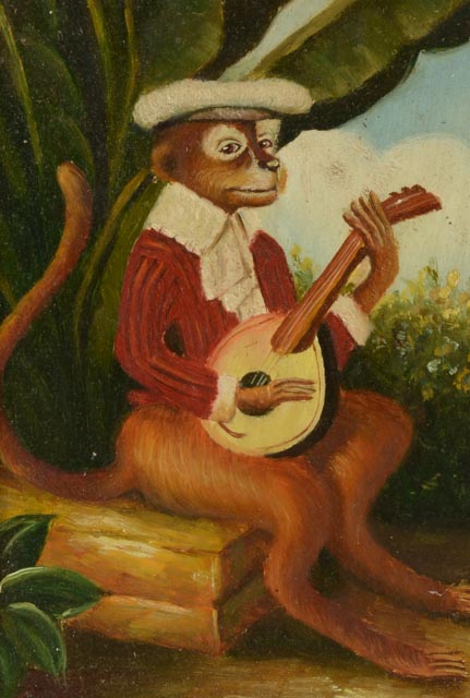 Pair of Robert Grace Oil on Board Monkey Paintings