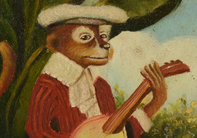 Pair of Robert Grace Oil on Board Monkey Paintings