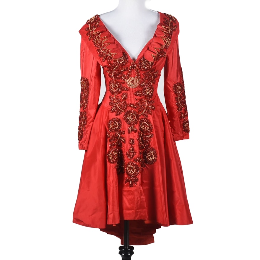 Eavis & Brown of London Red Silk Embellished Evening Dress Worn at the 27th Annual ACM Awards