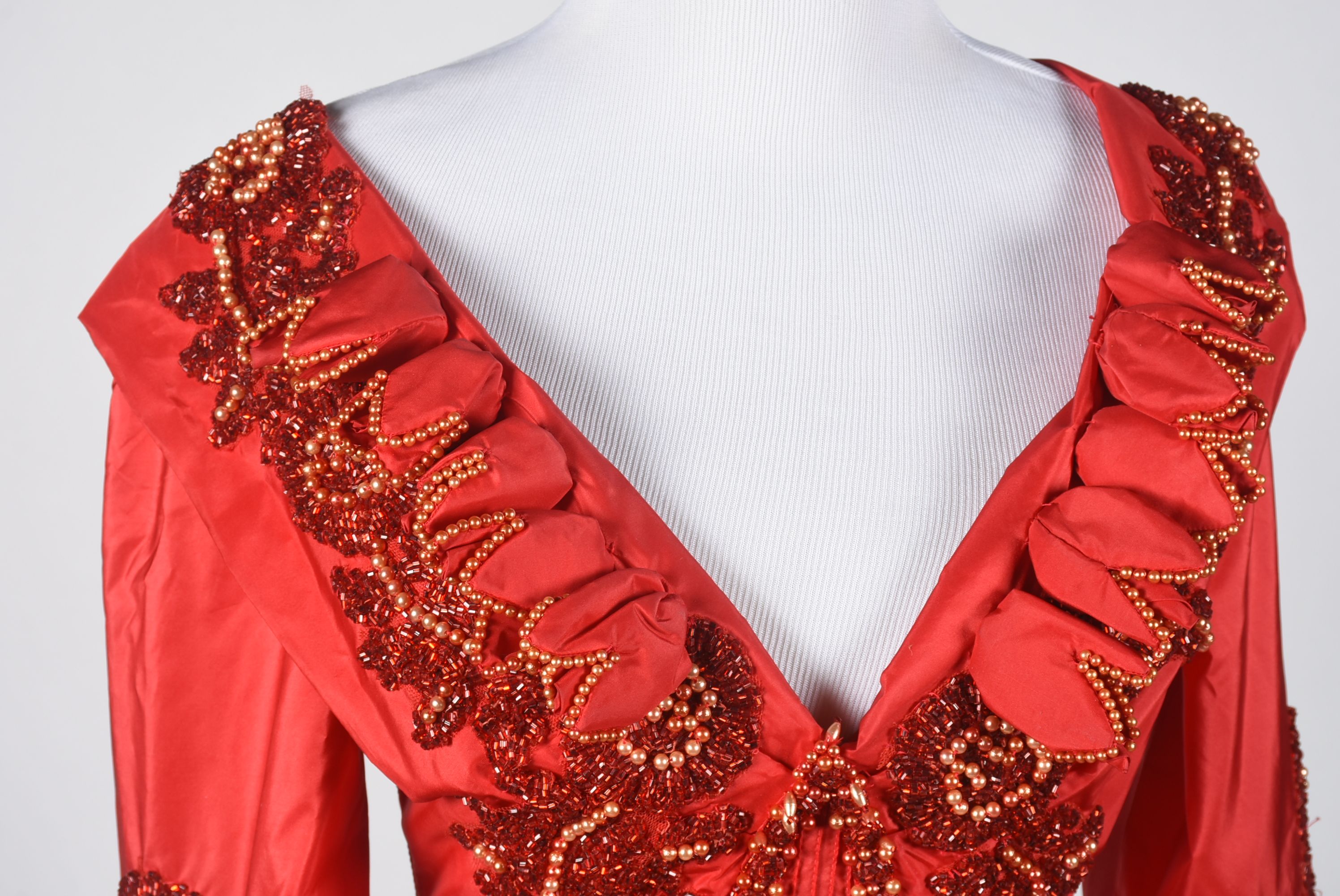 Eavis & Brown of London Red Silk Embellished Evening Dress Worn at the 27th Annual ACM Awards