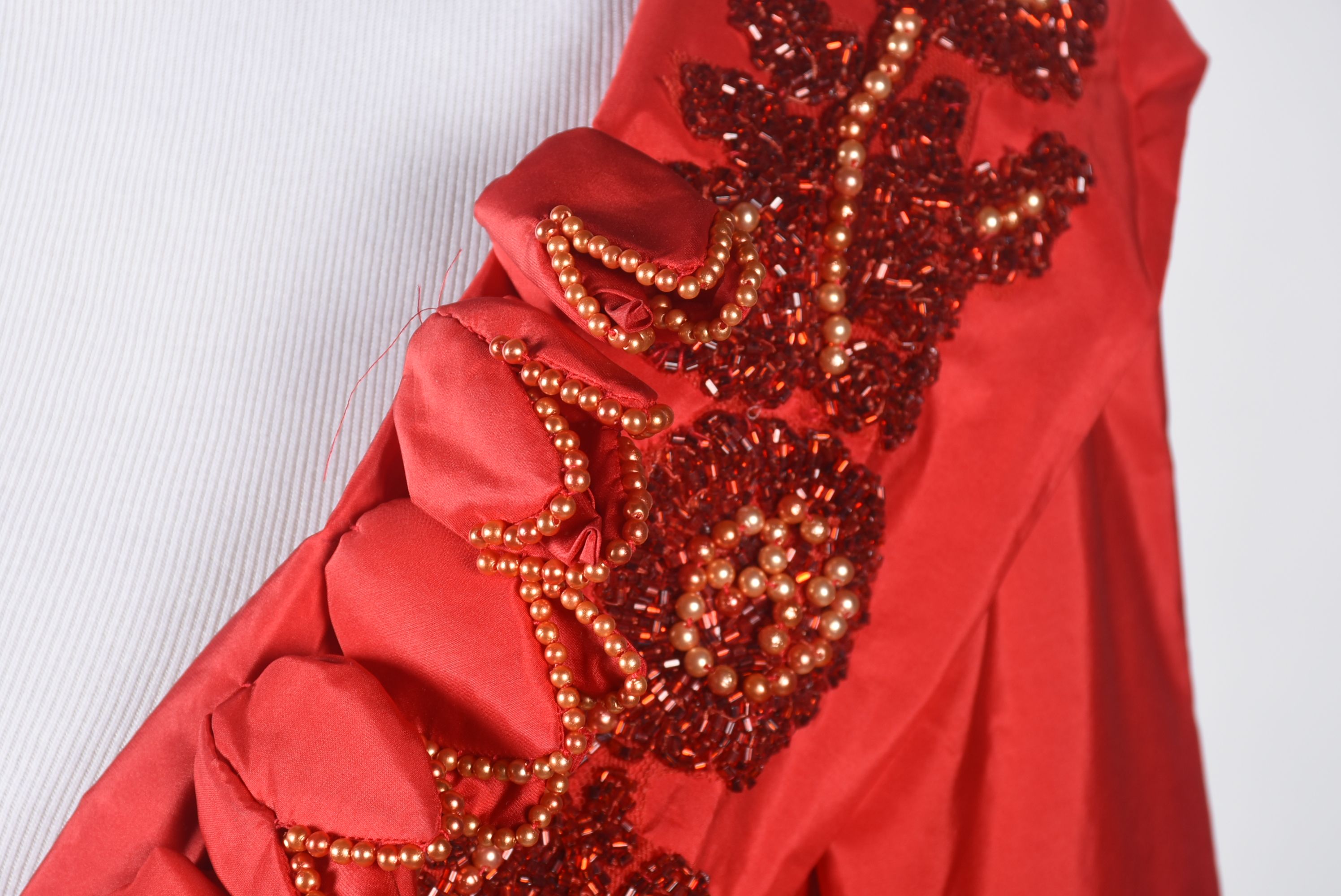 Eavis & Brown of London Red Silk Embellished Evening Dress Worn at the 27th Annual ACM Awards