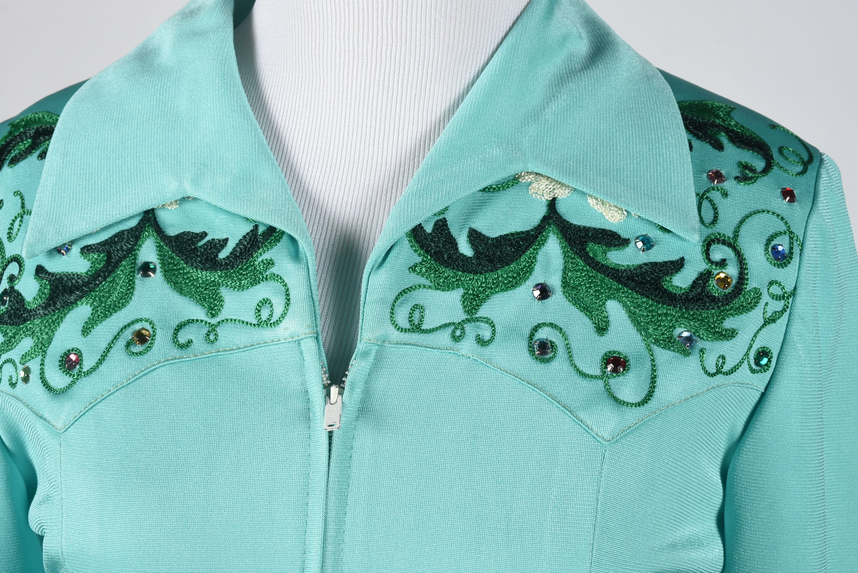 Vintage Custom Made Clara's Western Dress Stage Ensemble in Aqua with Embroidery and Rhinestones