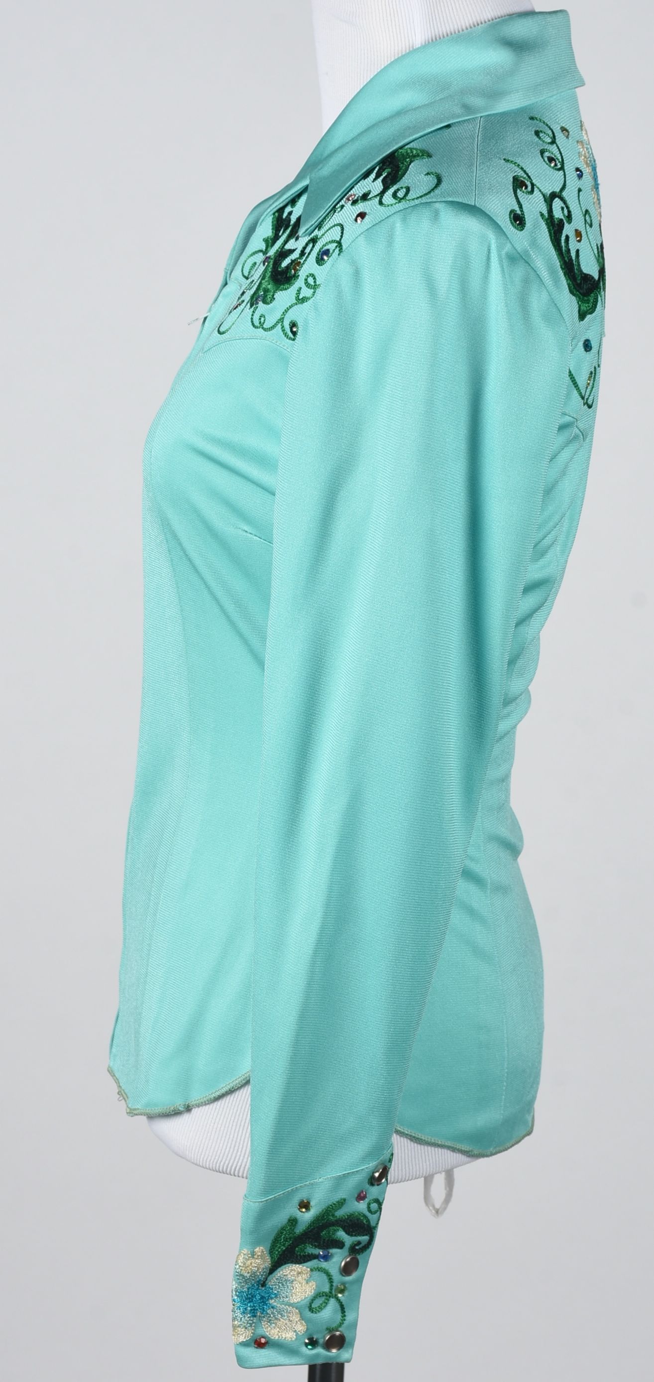 Vintage Custom Made Clara's Western Dress Stage Ensemble in Aqua with Embroidery and Rhinestones