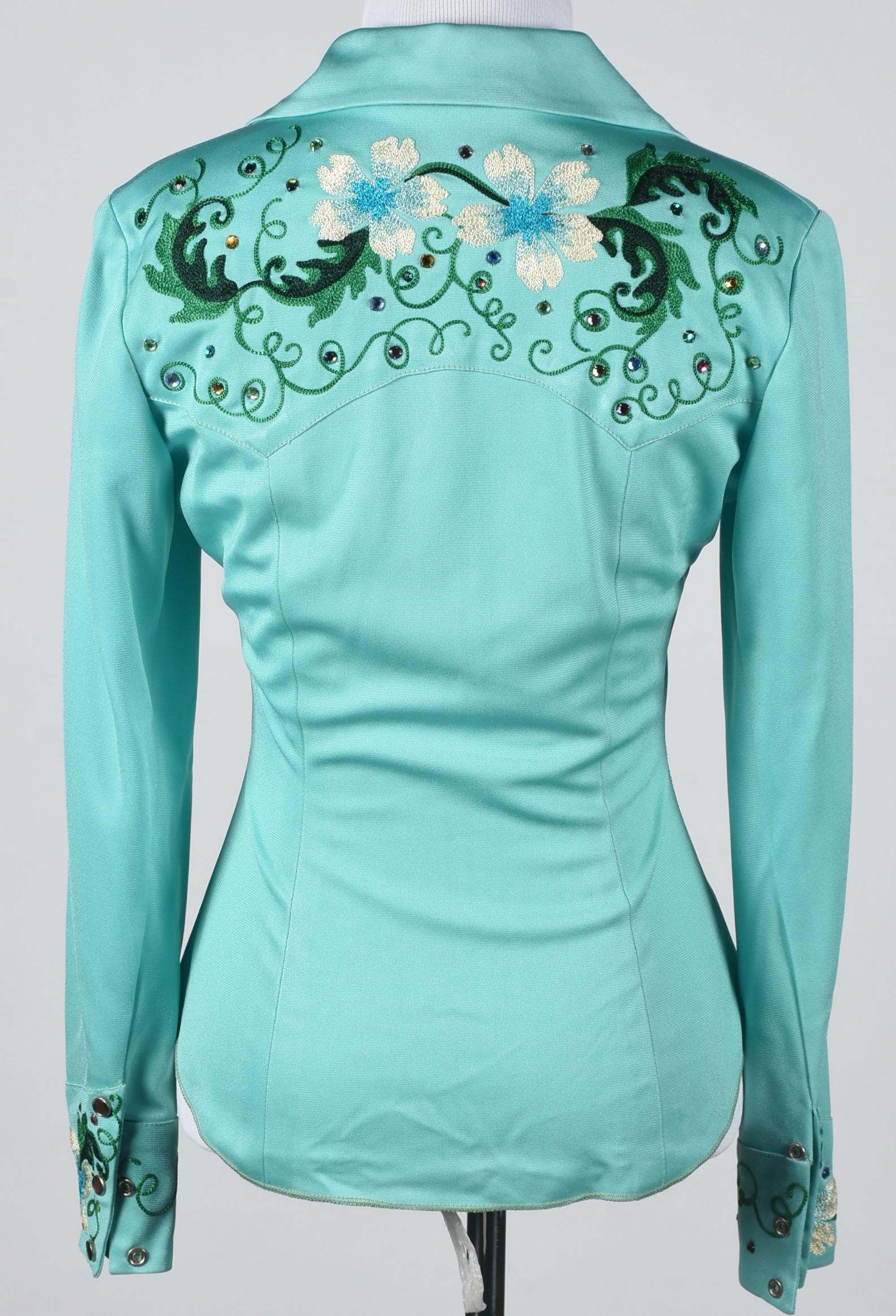 Vintage Custom Made Clara's Western Dress Stage Ensemble in Aqua with Embroidery and Rhinestones
