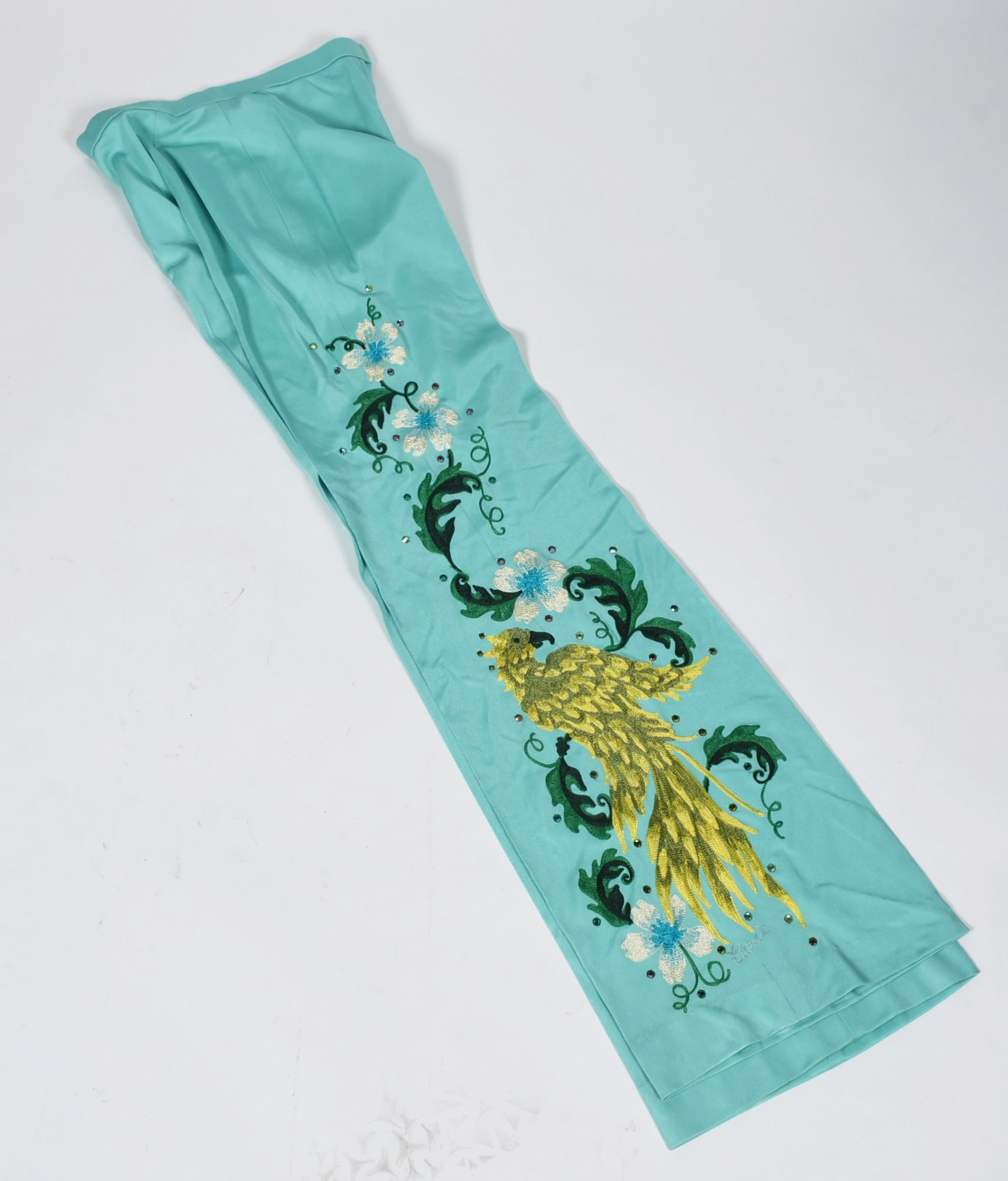 Vintage Custom Made Clara's Western Dress Stage Ensemble in Aqua with Embroidery and Rhinestones