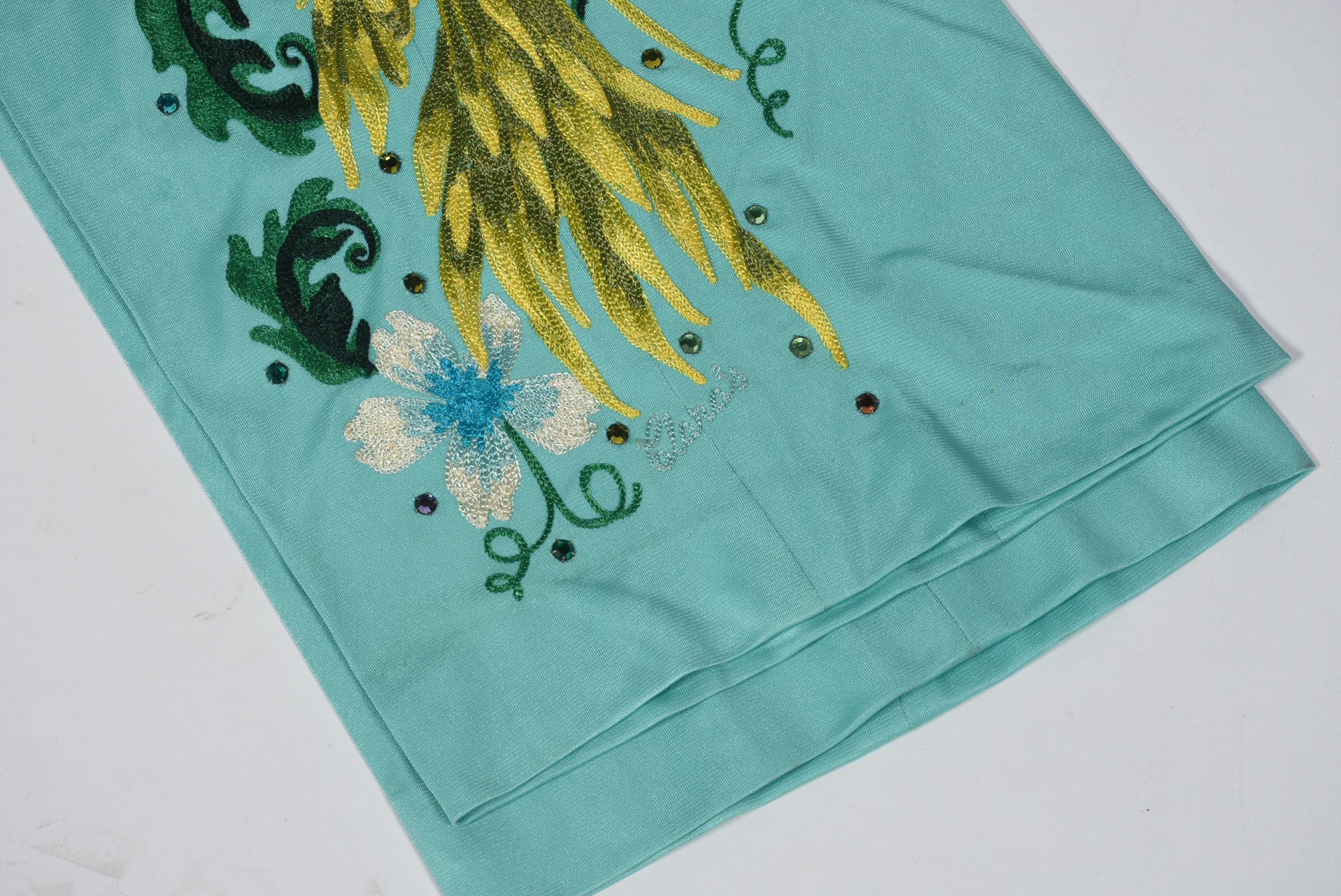 Vintage Custom Made Clara's Western Dress Stage Ensemble in Aqua with Embroidery and Rhinestones