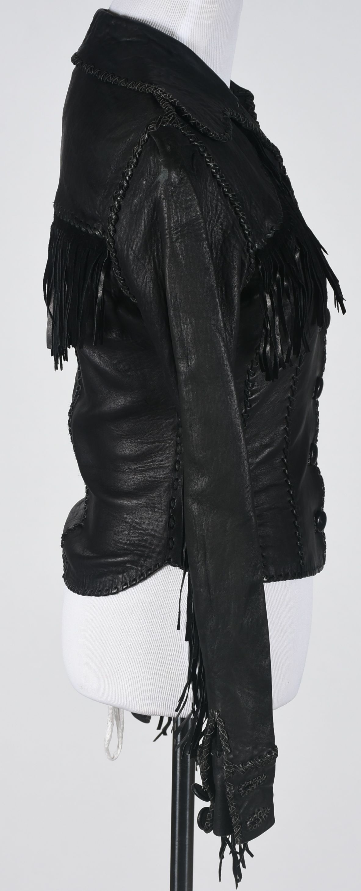 70s Vintage Mexican Hand Crafted for North Beach Leather Black Leather Stage Ensemble with Fringe
