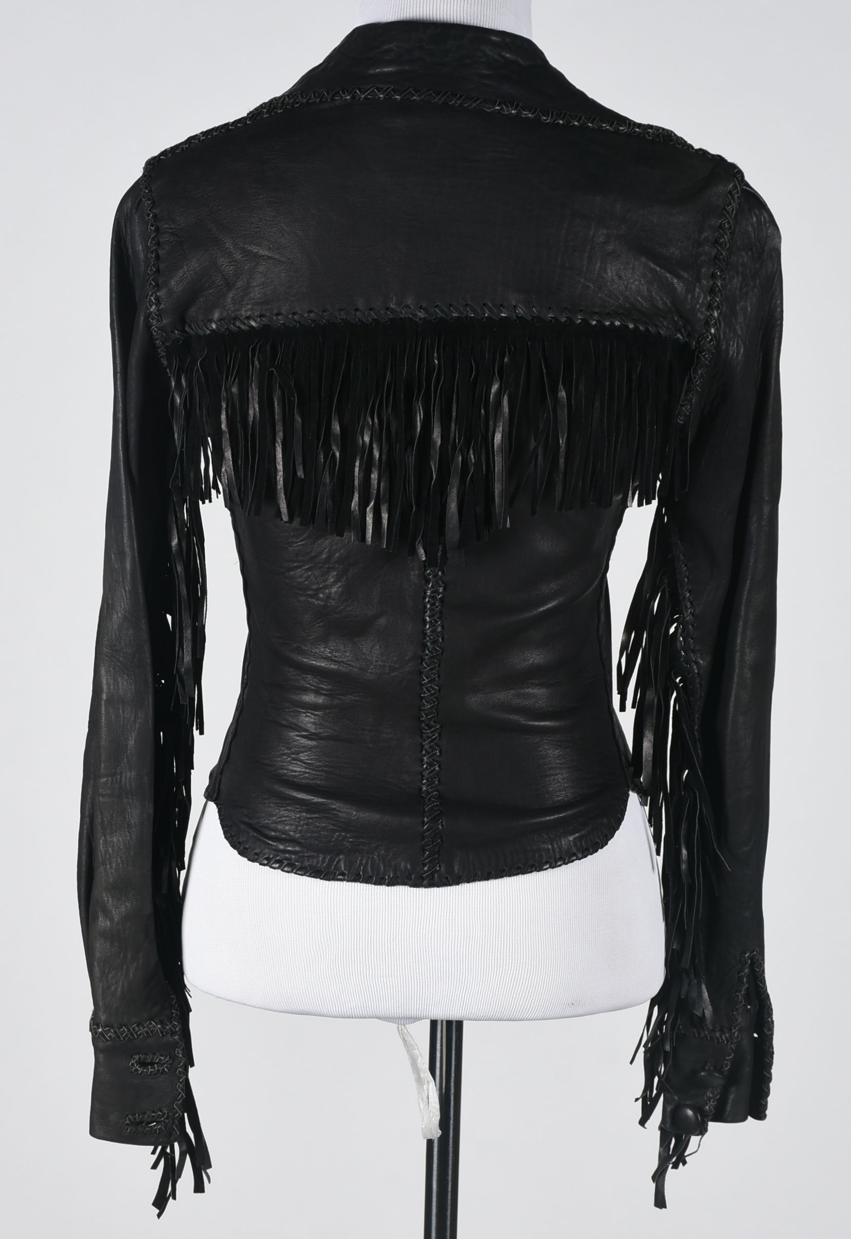 70s Vintage Mexican Hand Crafted for North Beach Leather Black Leather Stage Ensemble with Fringe