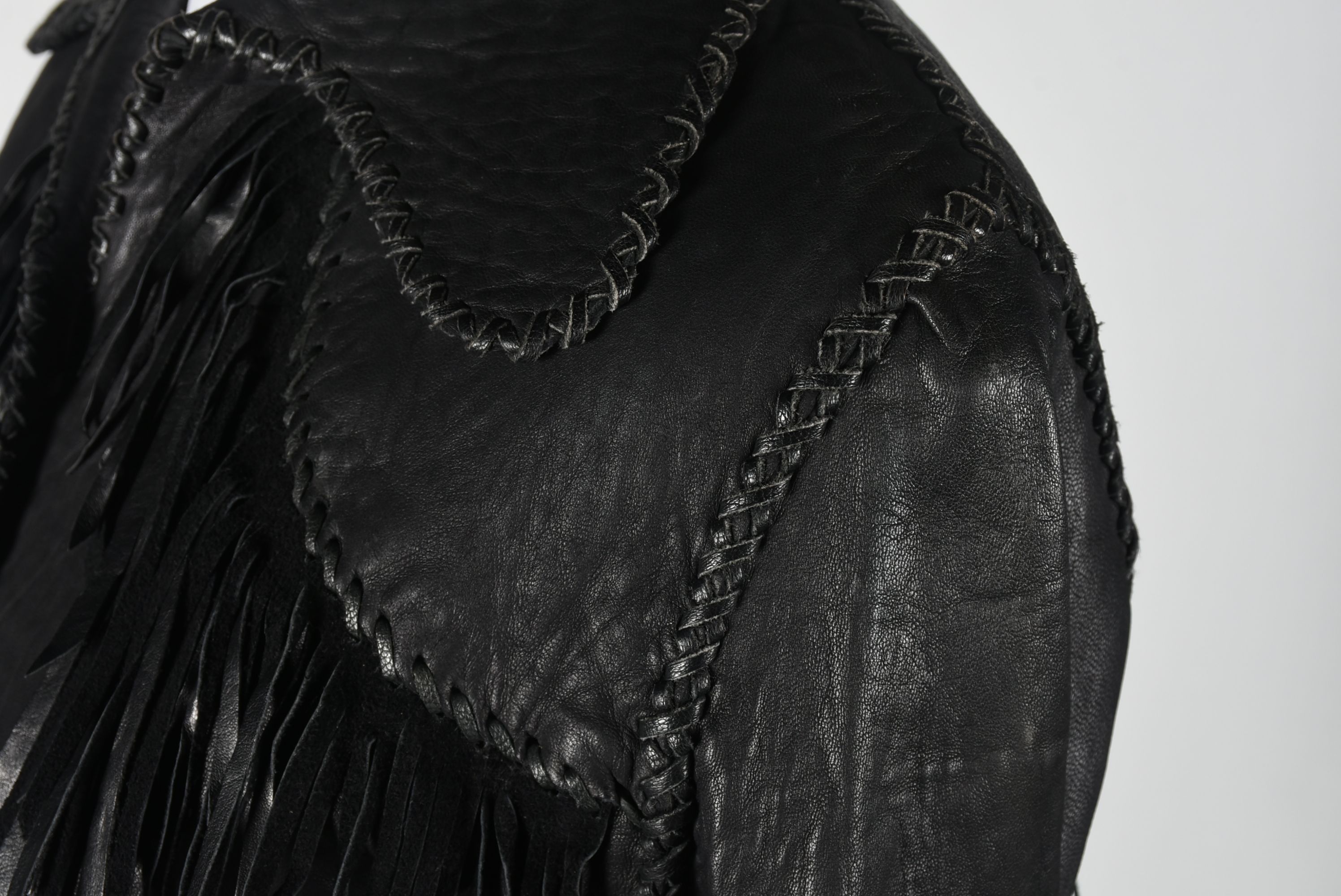 70s Vintage Mexican Hand Crafted for North Beach Leather Black Leather Stage Ensemble with Fringe