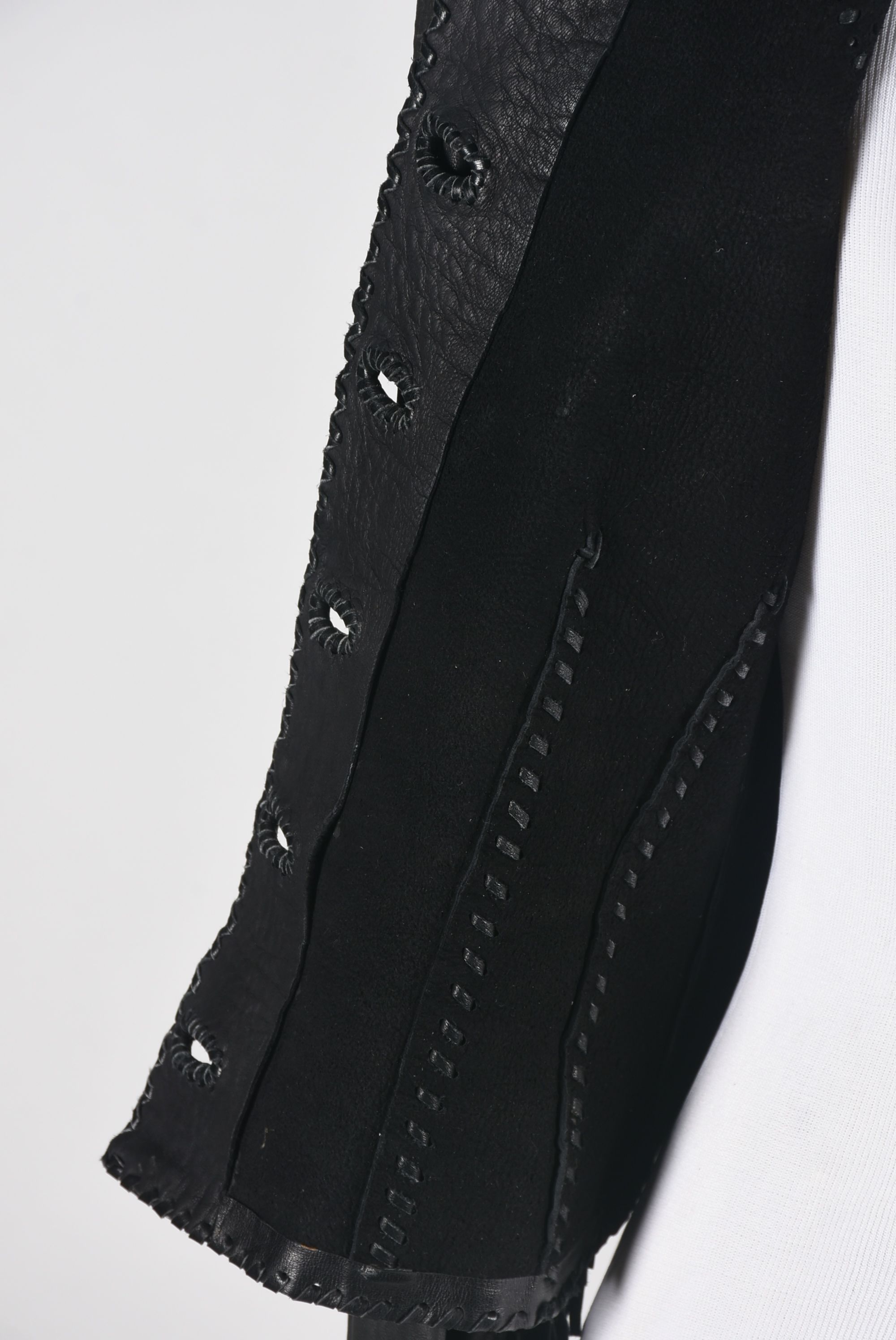 70s Vintage Mexican Hand Crafted for North Beach Leather Black Leather Stage Ensemble with Fringe