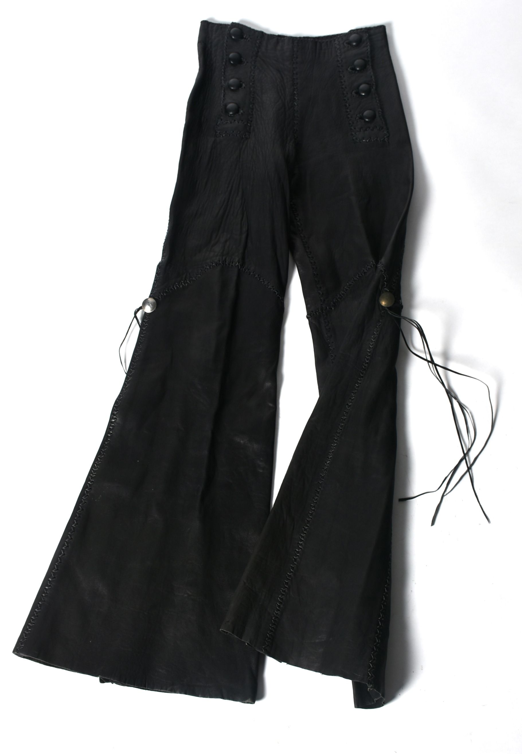 70s Vintage Mexican Hand Crafted for North Beach Leather Black Leather Stage Ensemble with Fringe