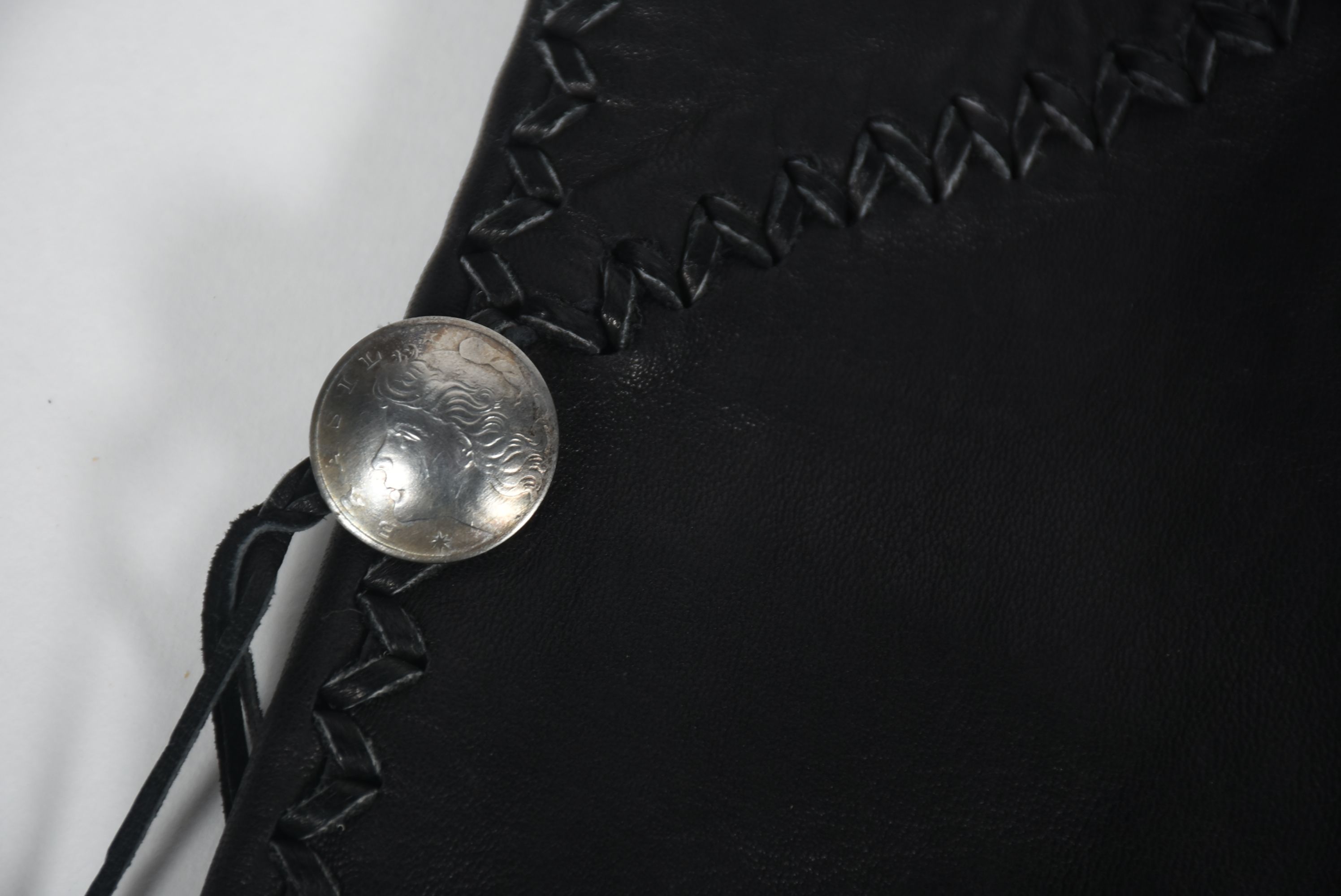 70s Vintage Mexican Hand Crafted for North Beach Leather Black Leather Stage Ensemble with Fringe