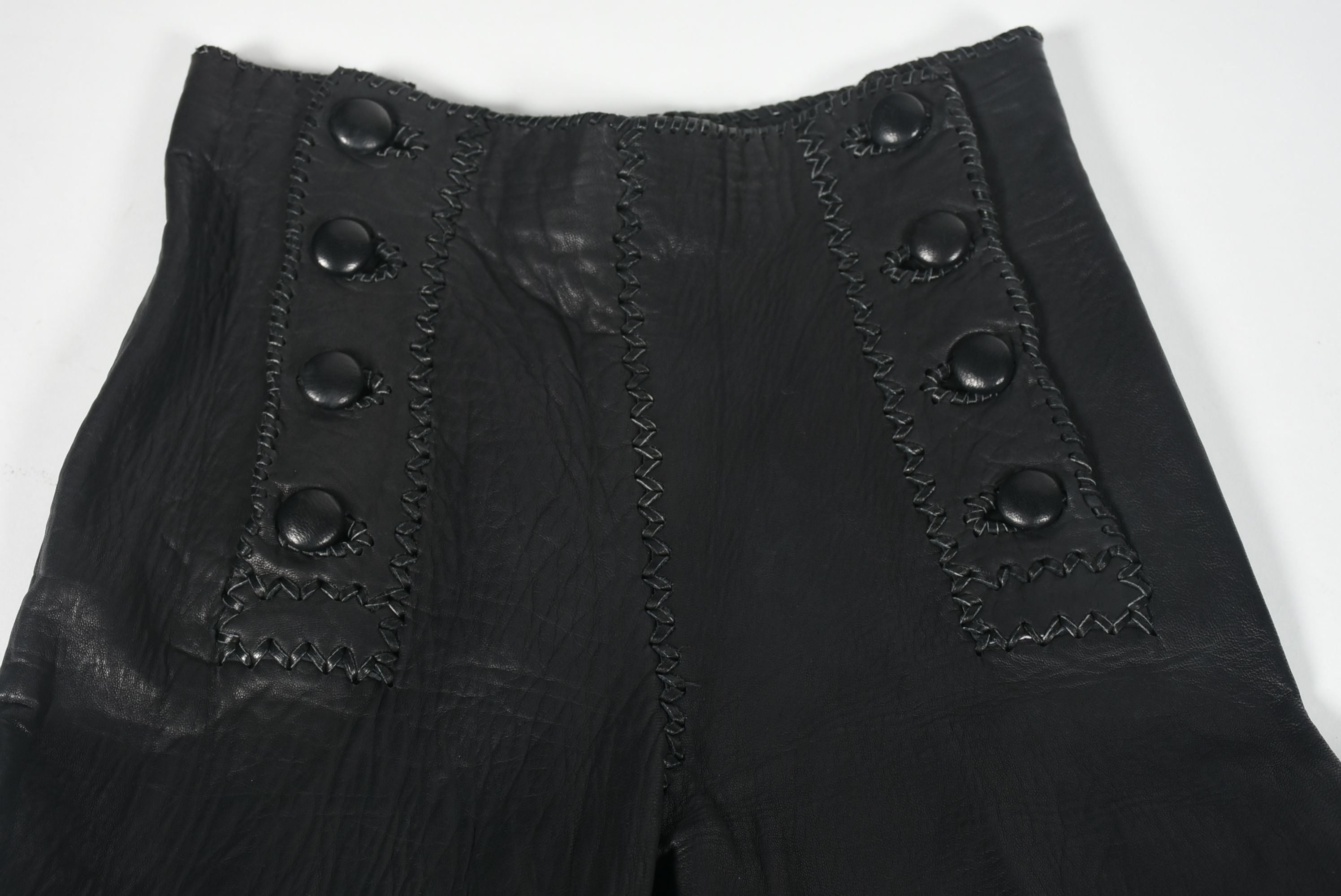 70s Vintage Mexican Hand Crafted for North Beach Leather Black Leather Stage Ensemble with Fringe