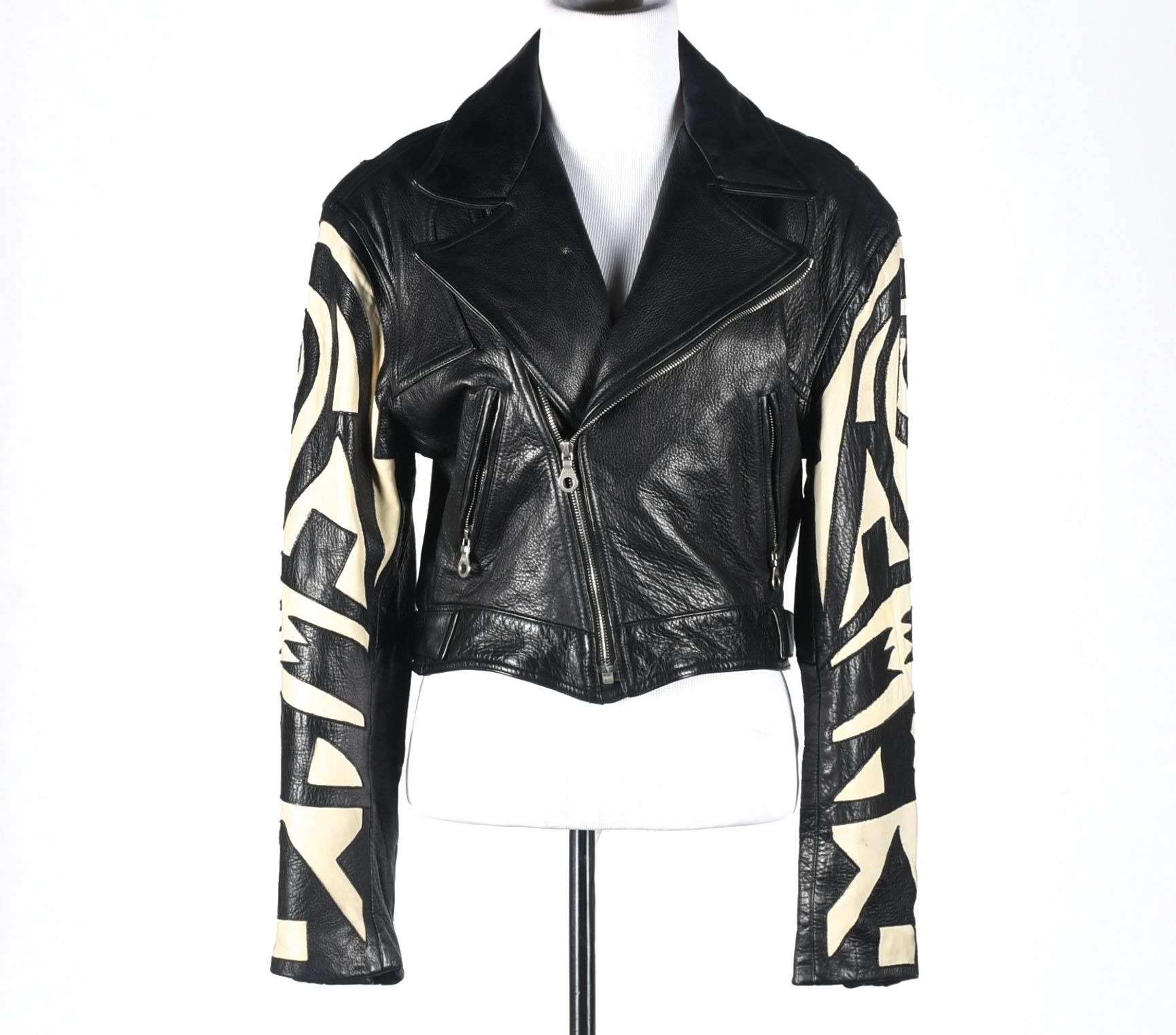 Michael Hoban for North Beach Leather Black and Ivory Leather Jacket