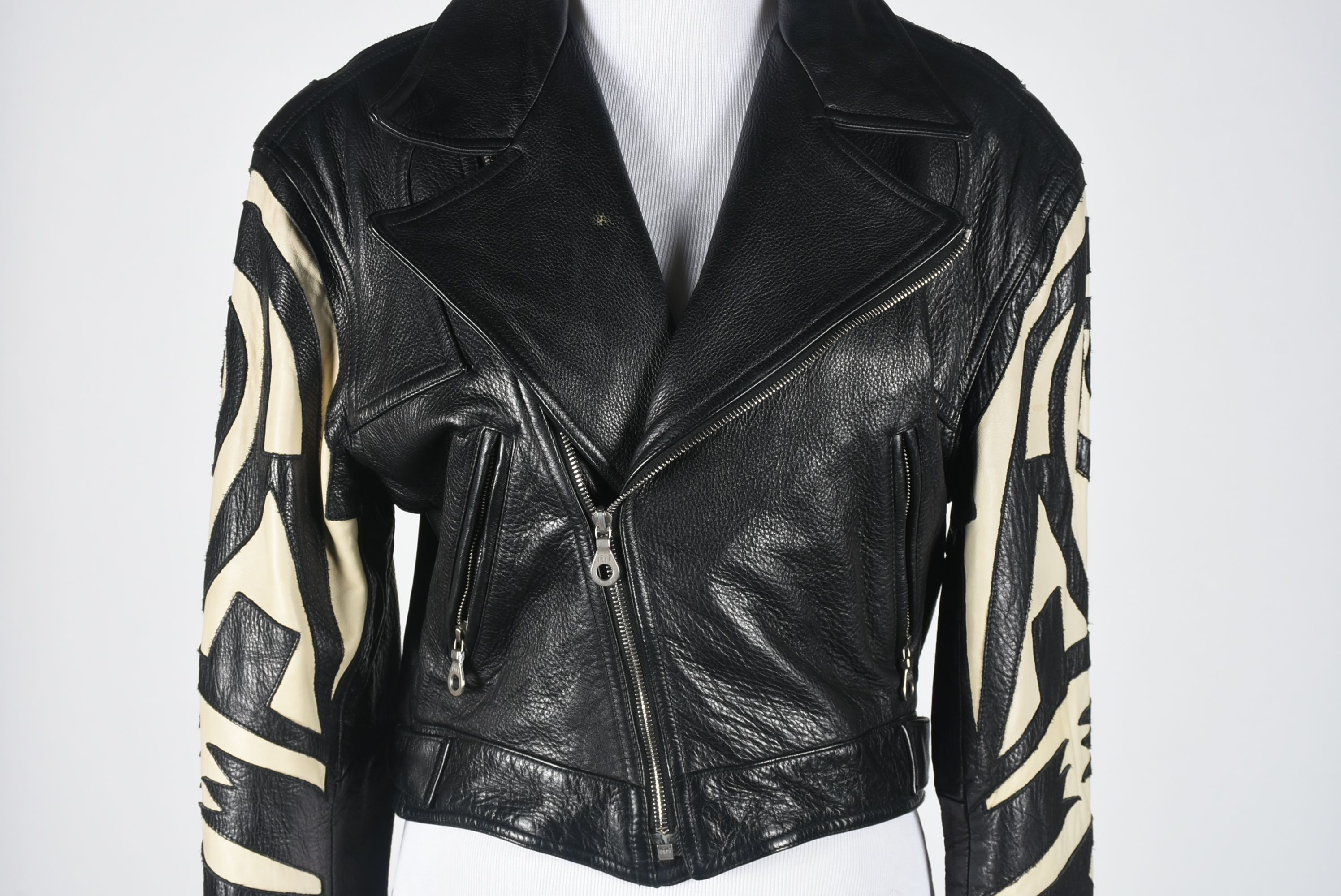 Michael Hoban for North Beach Leather Black and Ivory Leather Jacket