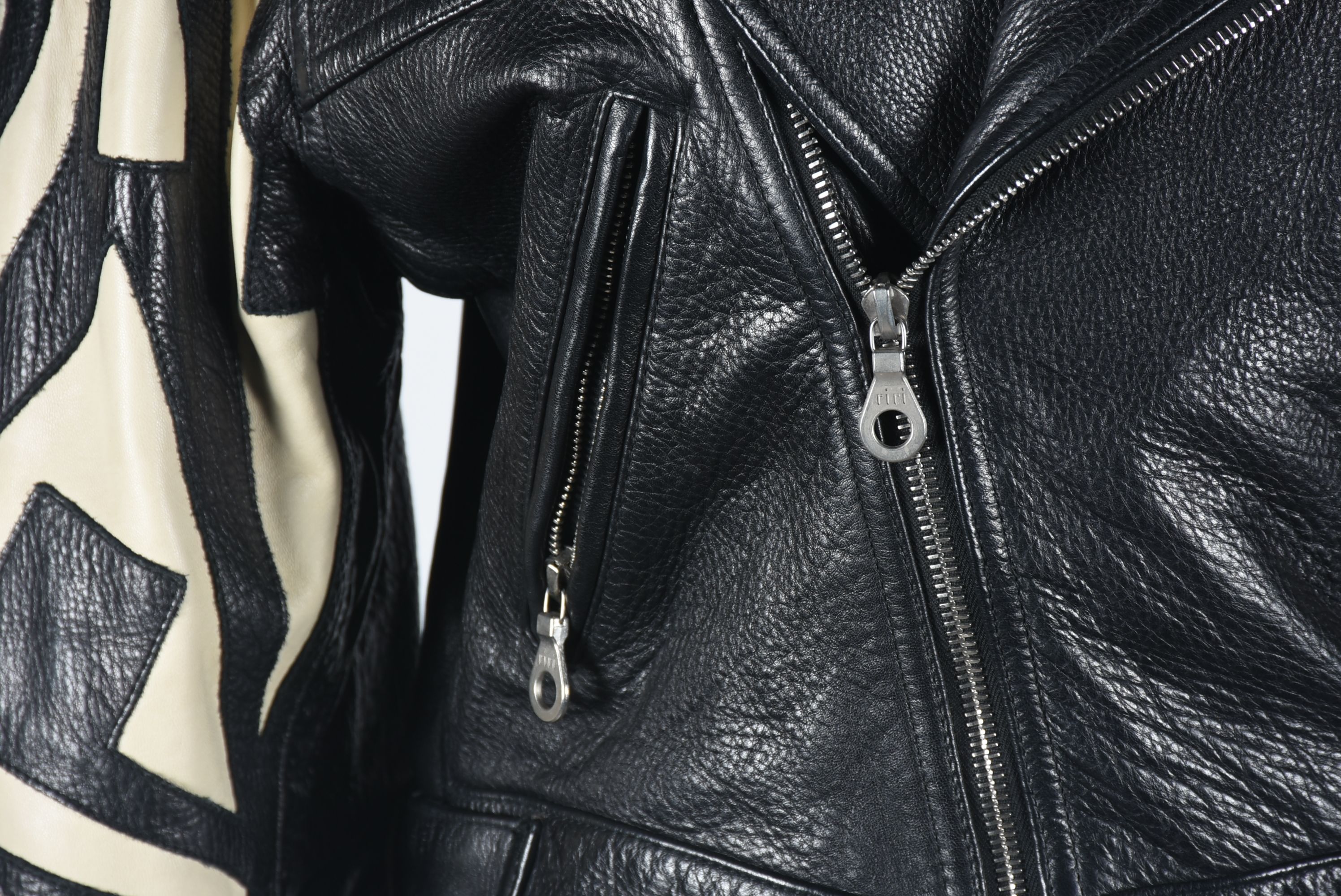 Michael Hoban for North Beach Leather Black and Ivory Leather Jacket