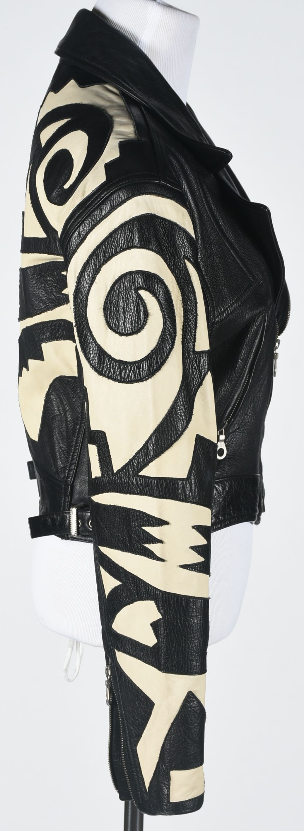 Michael Hoban for North Beach Leather Black and Ivory Leather Jacket