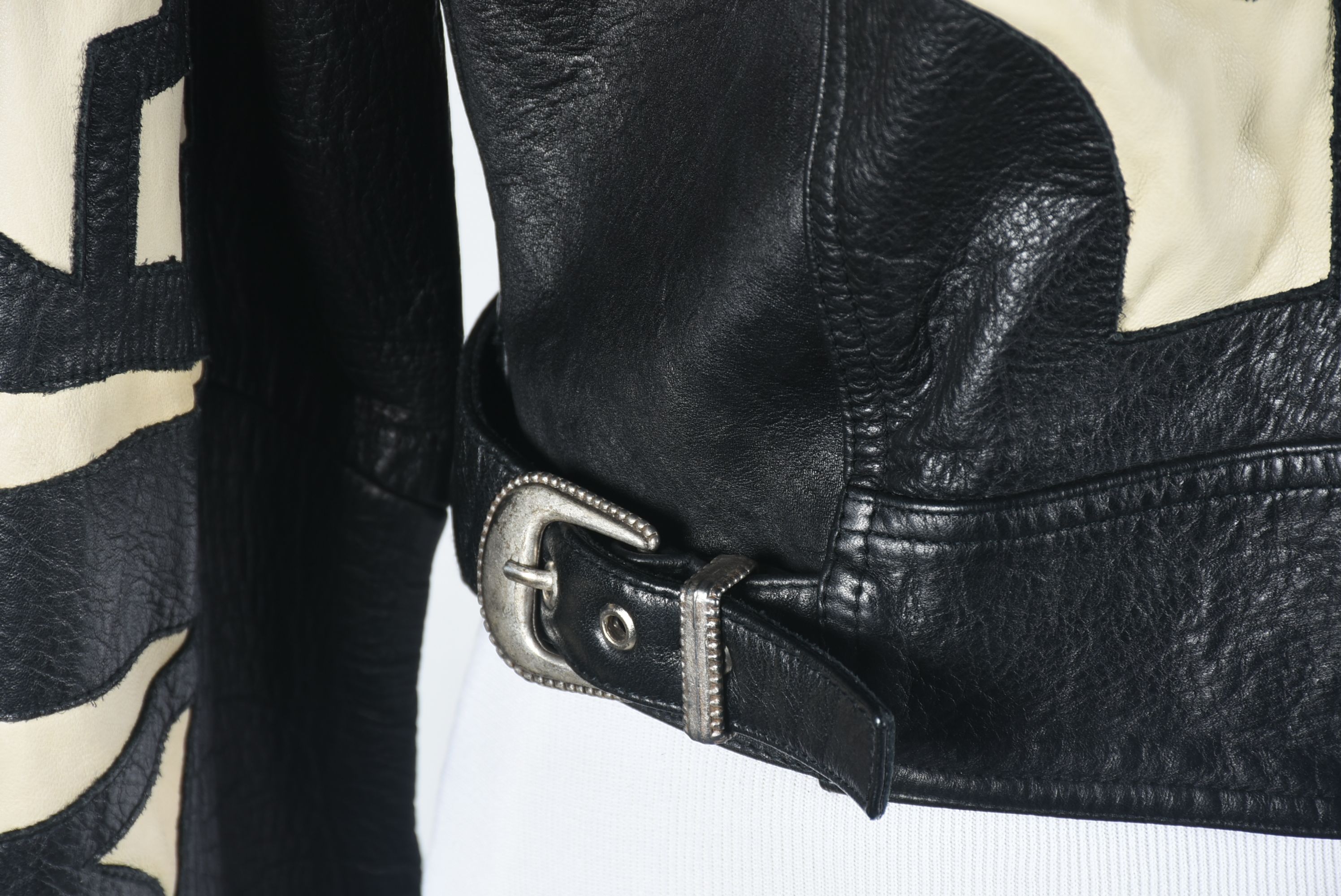 Michael Hoban for North Beach Leather Black and Ivory Leather Jacket