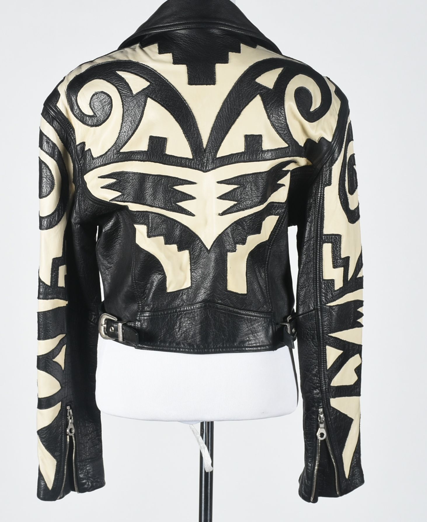 Michael Hoban for North Beach Leather Black and Ivory Leather Jacket
