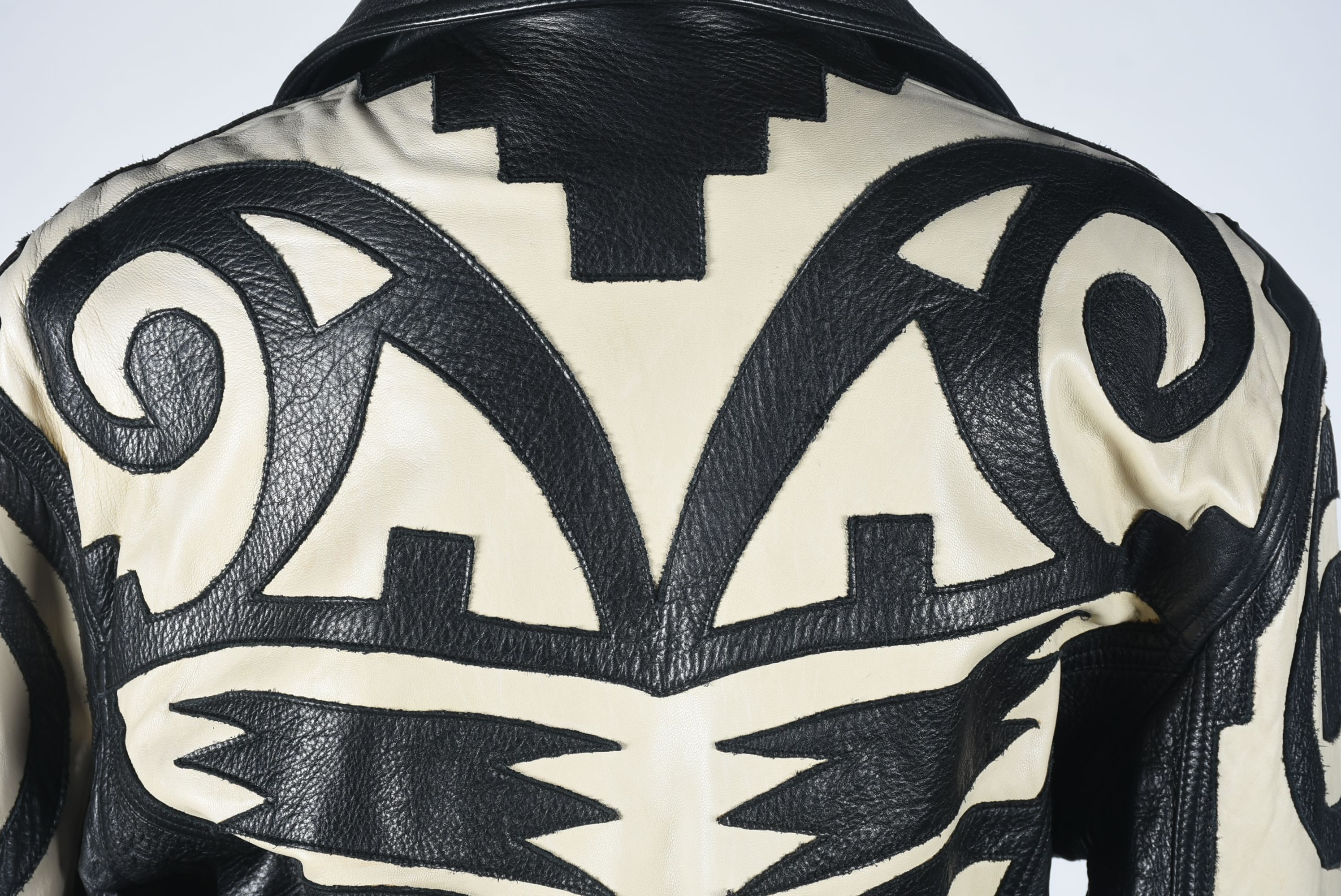 Michael Hoban for North Beach Leather Black and Ivory Leather Jacket