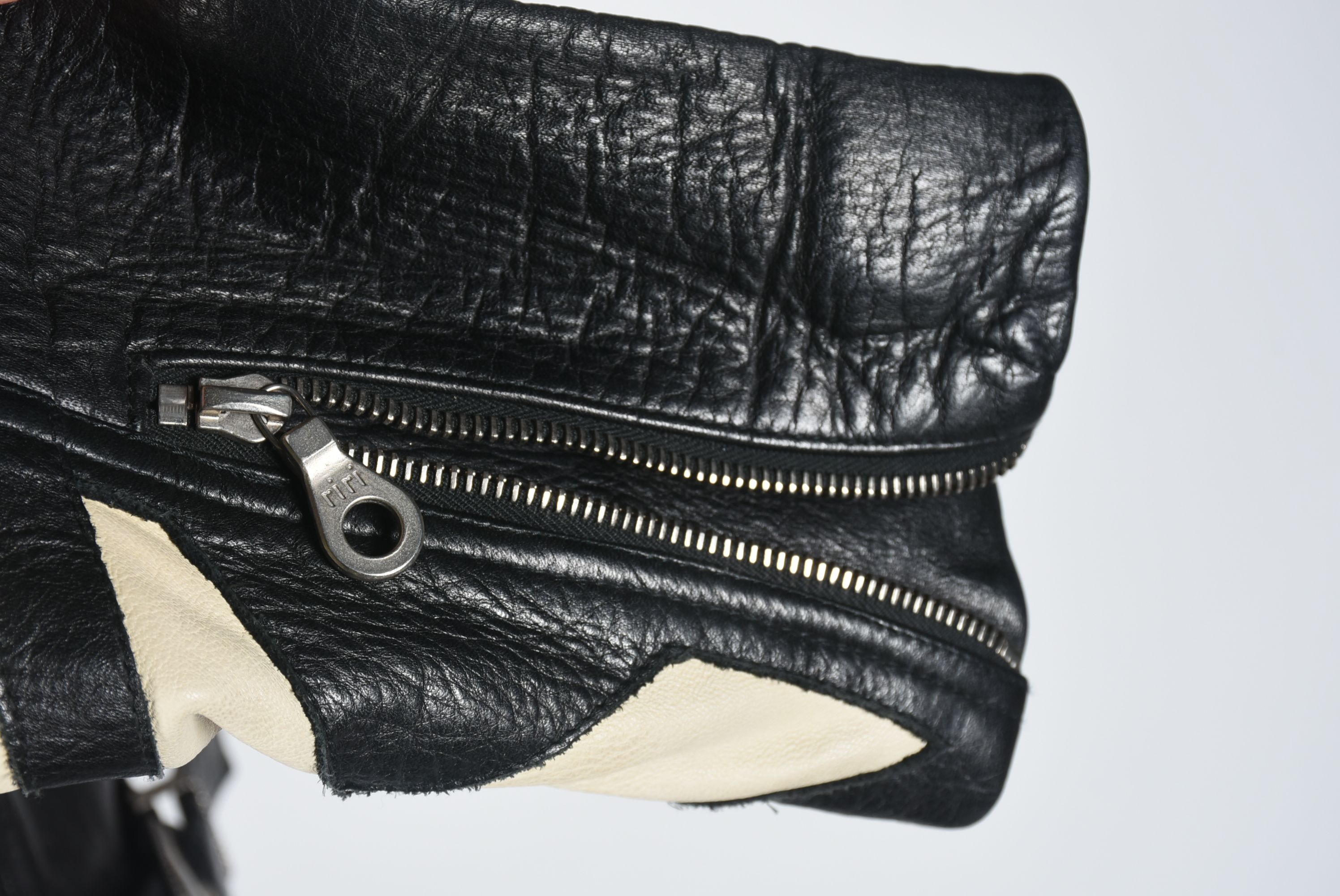 Michael Hoban for North Beach Leather Black and Ivory Leather Jacket