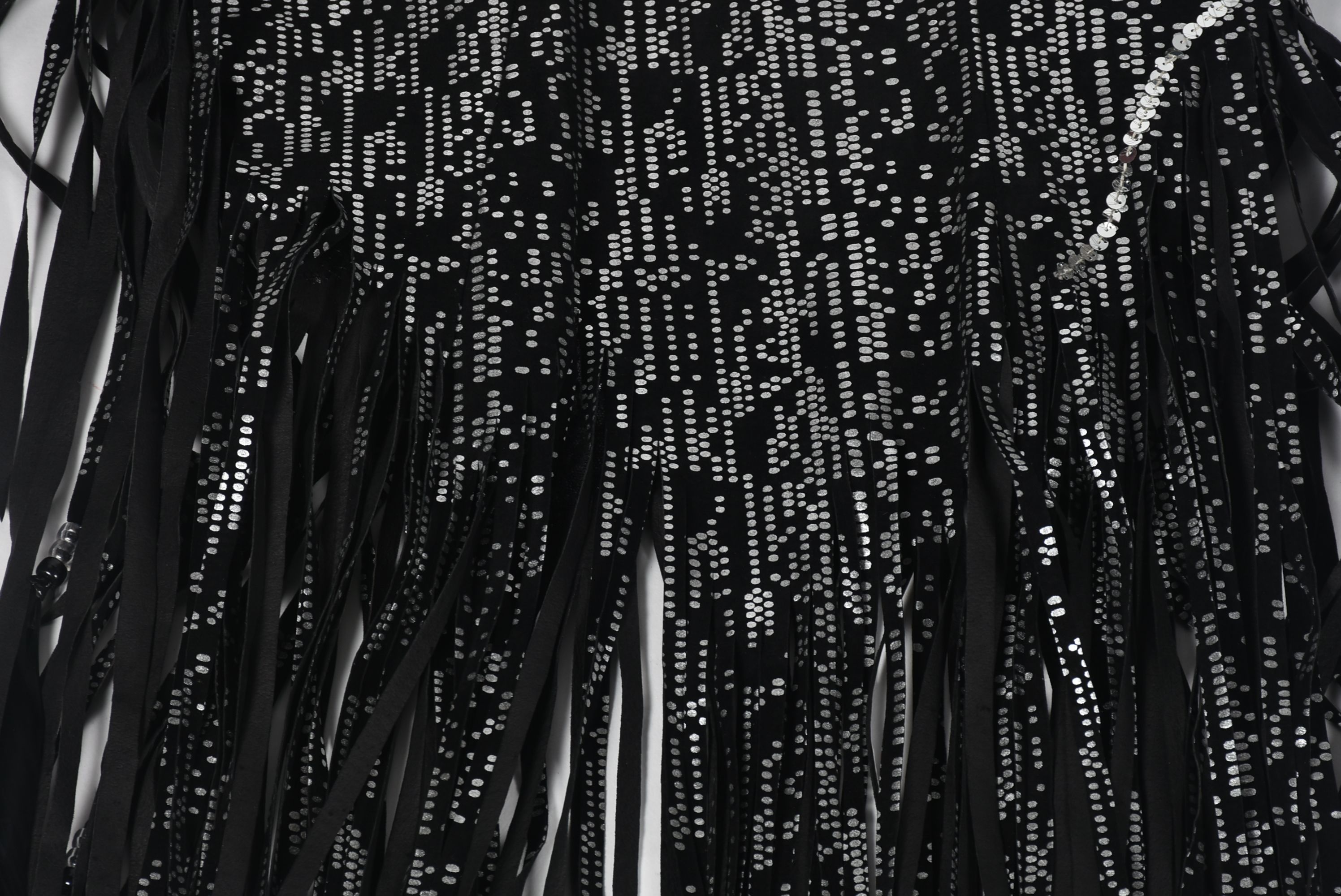 Custom Made Black and Silver Metallic Stage Dress Ensemble with Fringe