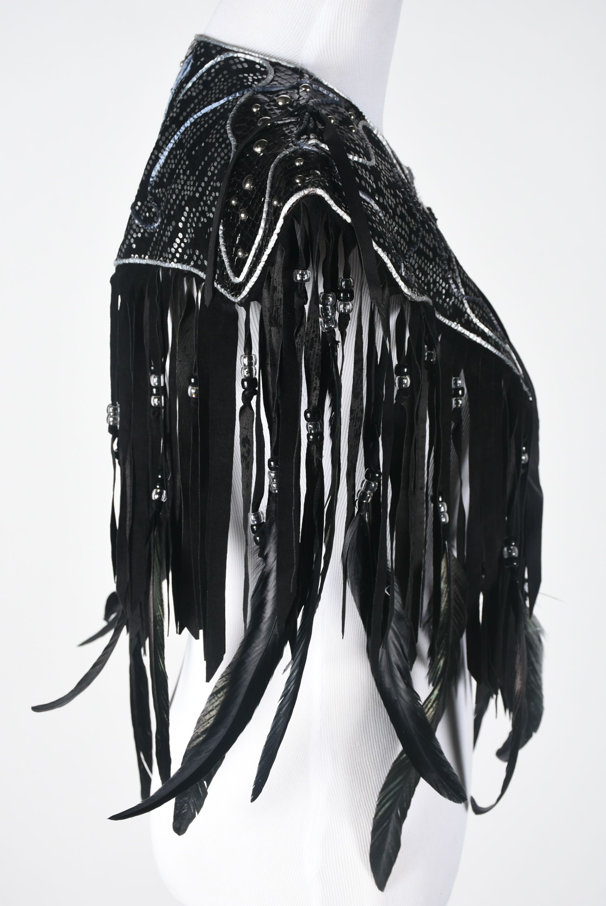 Custom Made Black and Silver Metallic Stage Dress Ensemble with Fringe