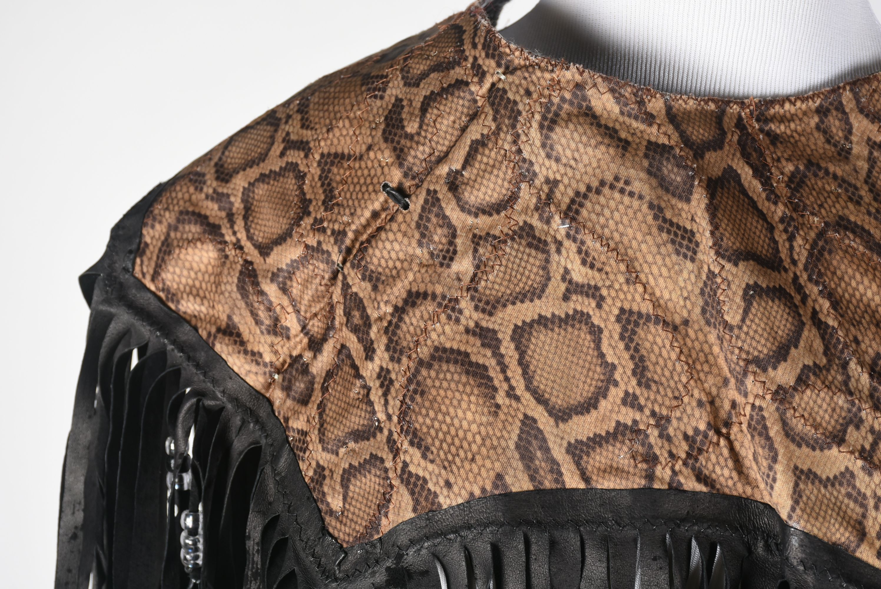 Custom Made Black and Silver Metallic Stage Dress Ensemble with Fringe