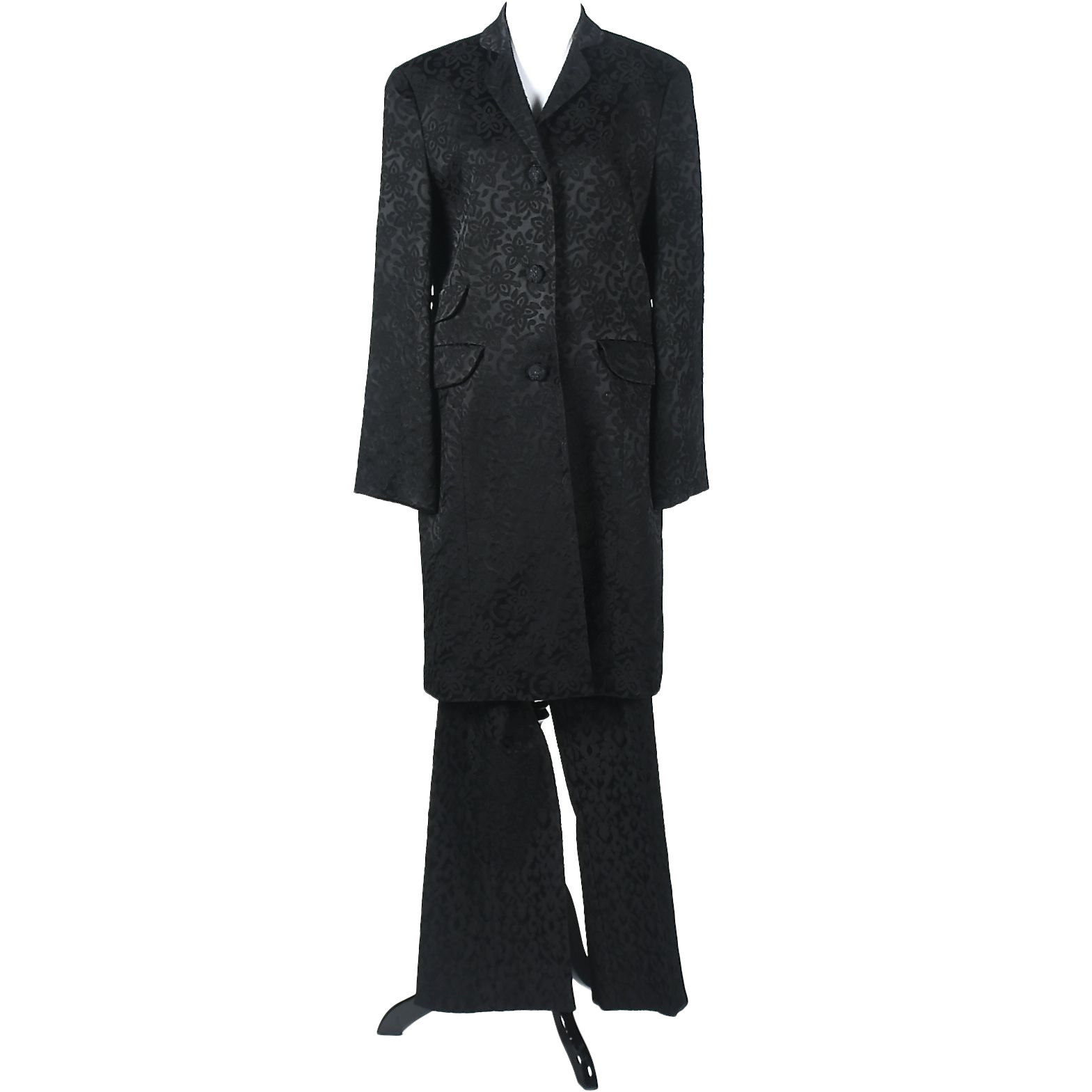 Black Textured Jacquard Evening Coat and Cache Luxe Trousers