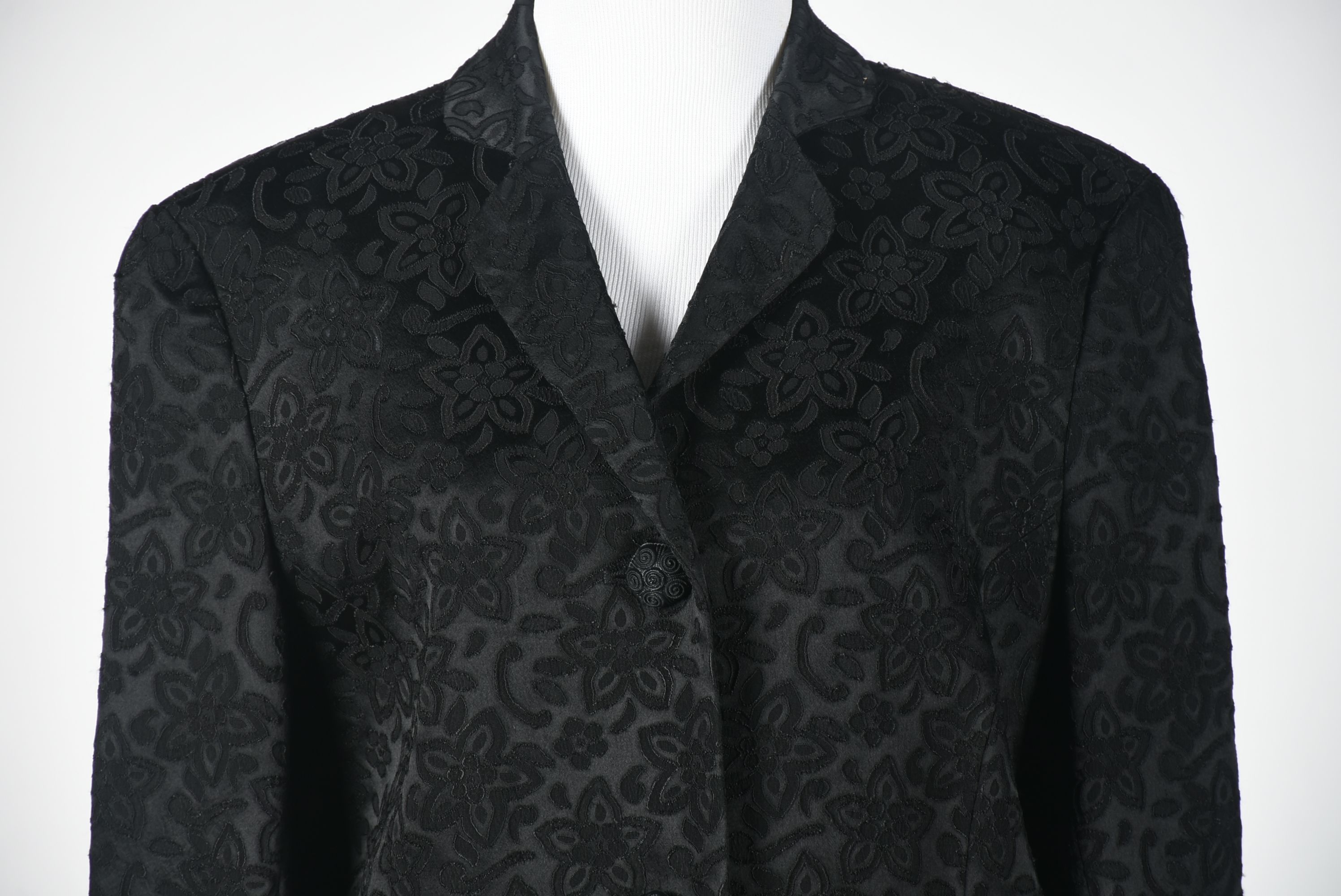 Black Textured Jacquard Evening Coat and Cache Luxe Trousers