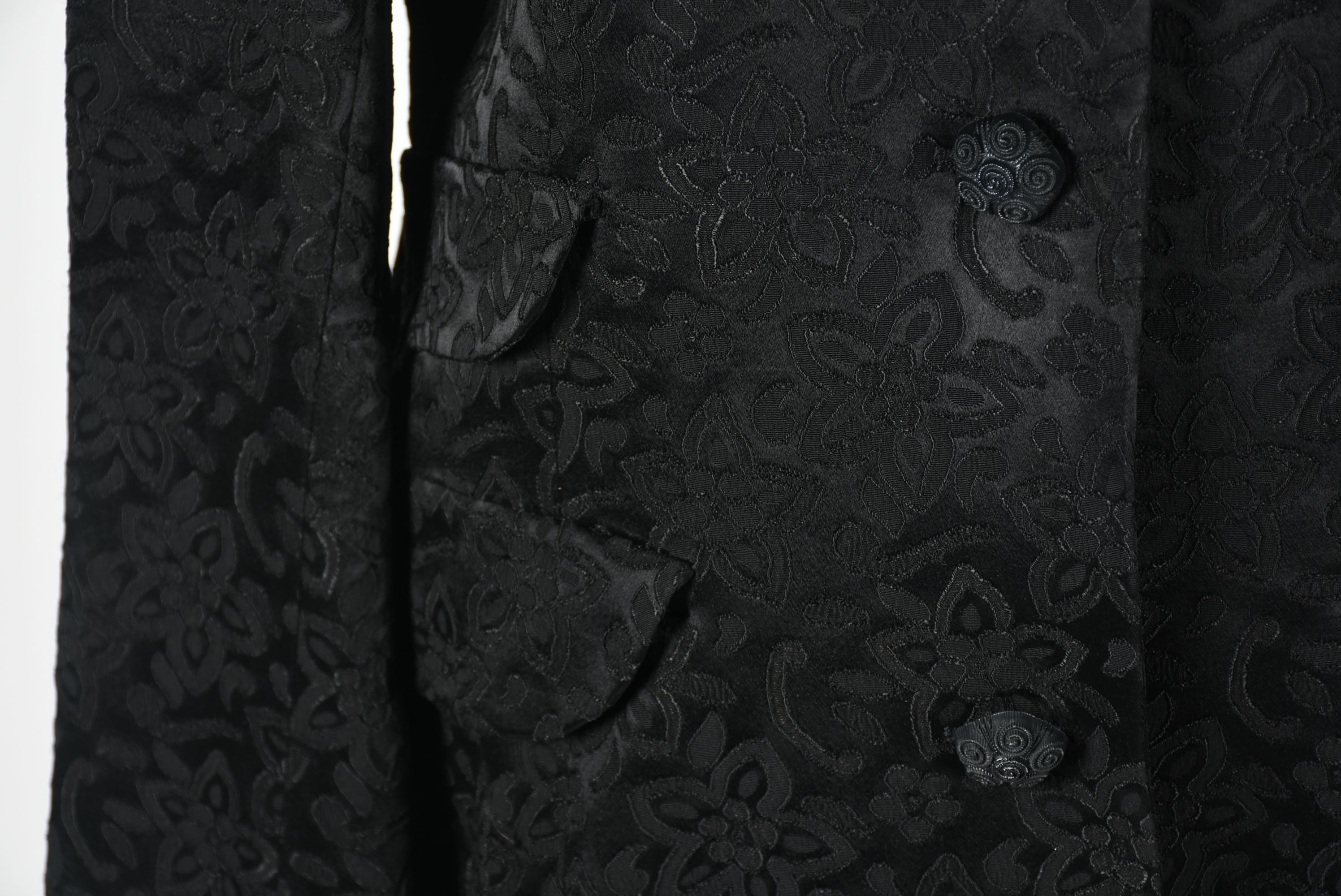 Black Textured Jacquard Evening Coat and Cache Luxe Trousers